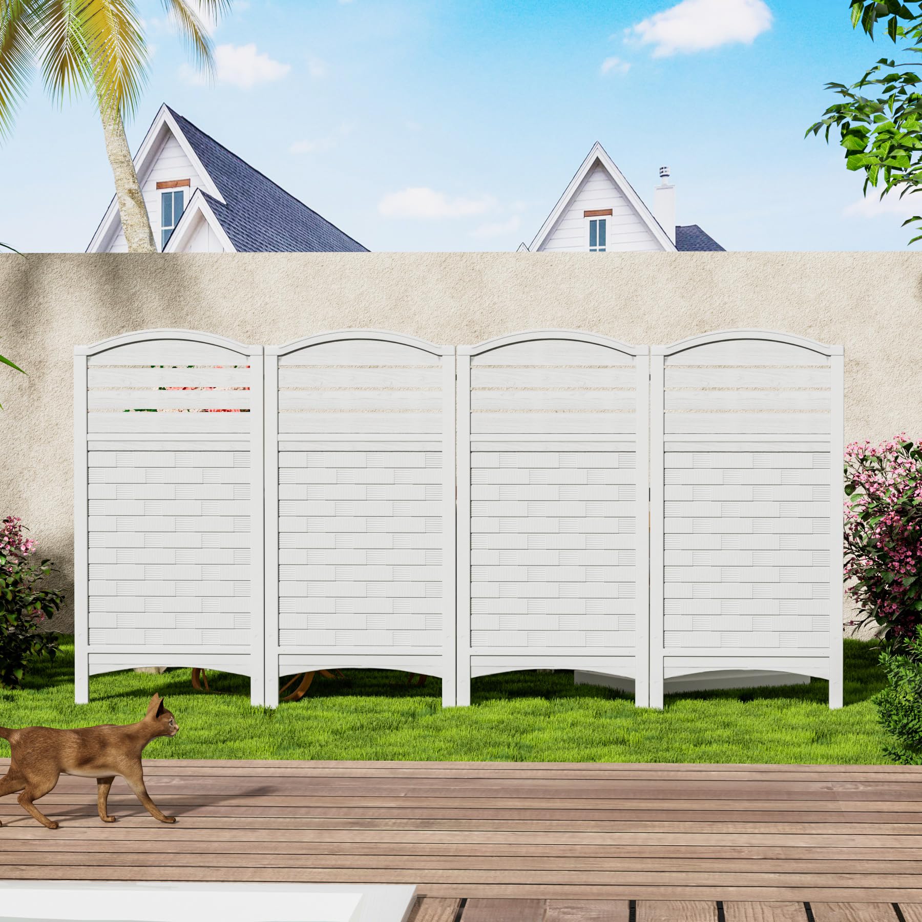 Outdoor Resin Privacy Fence Panels 4-Pack - Durable Weatherproof AC Unit Cover, Trash Can Screen & Pool Equipment Enclosure - Off-White | Perfect for Backyard, Patio & Garden Privacy Solutions