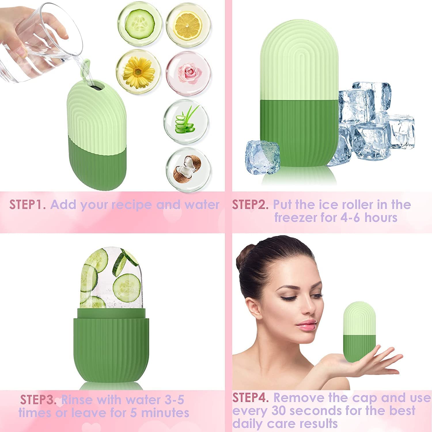 NM ENTERPRISE Ice Roller for Face - Cooling Facial Massager for Women, Skin Tightening & Glowing, Leakproof Design (Pink) - Perfect for Morning Routine, Puffiness Relief & Post-Workout Recovery