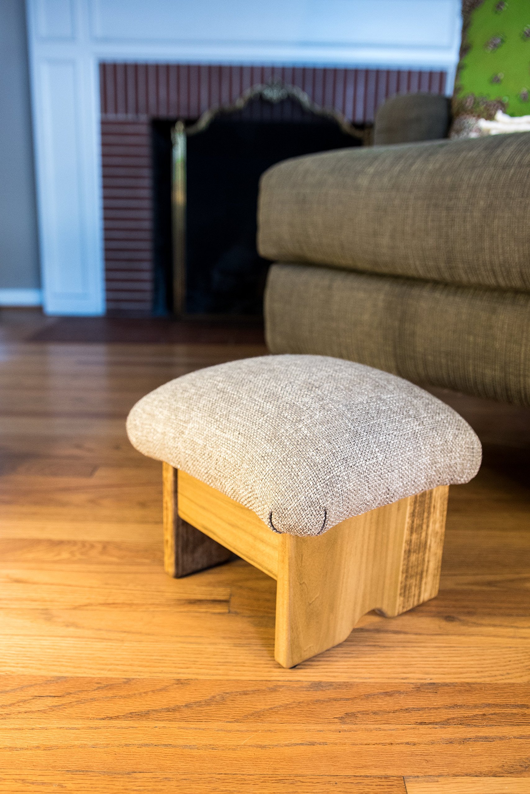 Mini Padded Foot Stool 9 Inch Tall - Made in USA - Desert Sand & Maple Stain - Perfect for Living Room, Bedroom, Office & Nursery Comfort