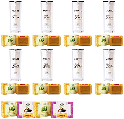 Brightening Skin Serum for Freckle Reduction - Value Pack of 8 | DHL Express Shipping | Monte First 2 Care | Free Tomato Facial Mask Included | Perfect for Daily Skincare Routine & Hyperpigmentation Treatment