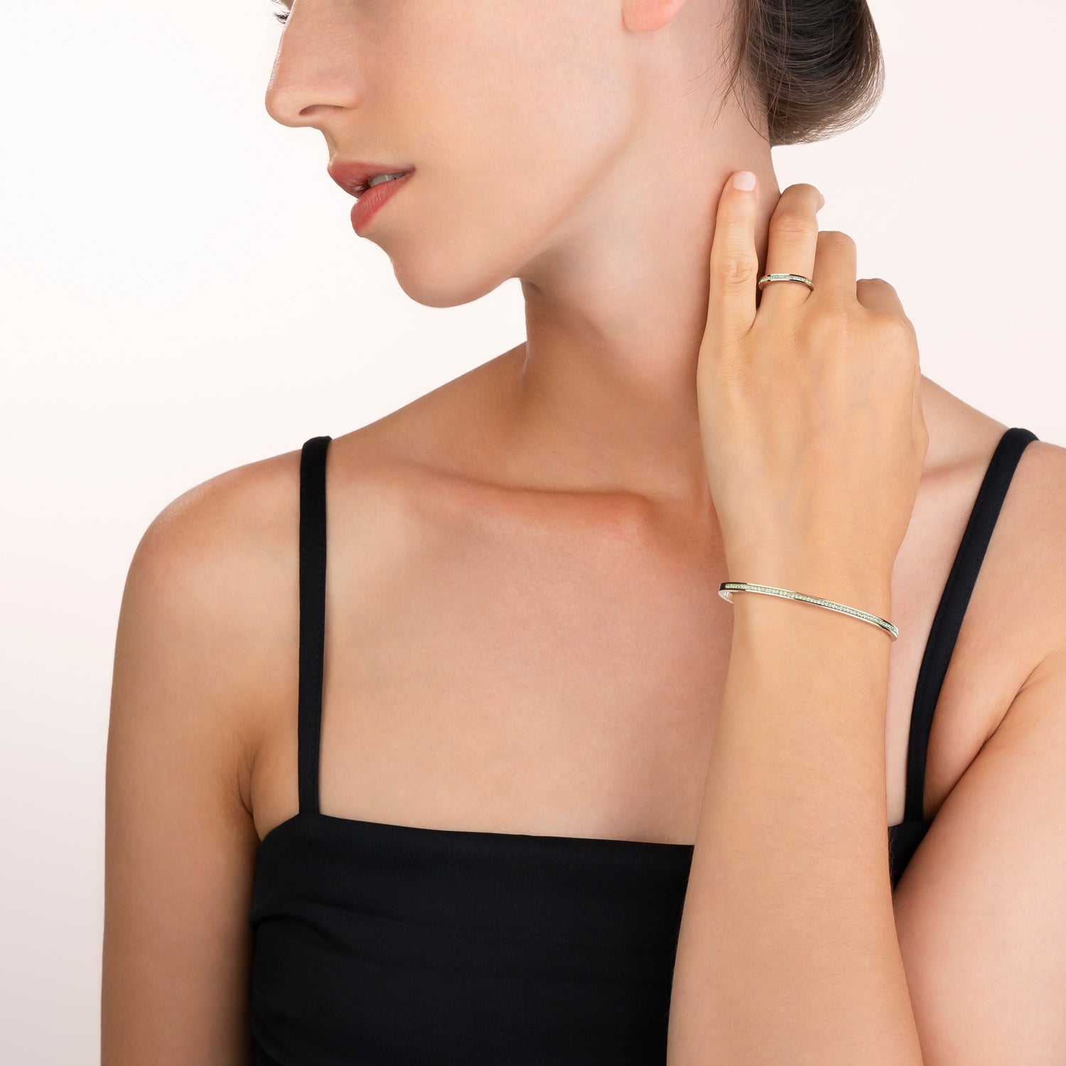 Elegant Rose Gold Stainless Steel Ring with Crystals & Green Pavé - Perfect for Weddings, Parties & Special Occasions