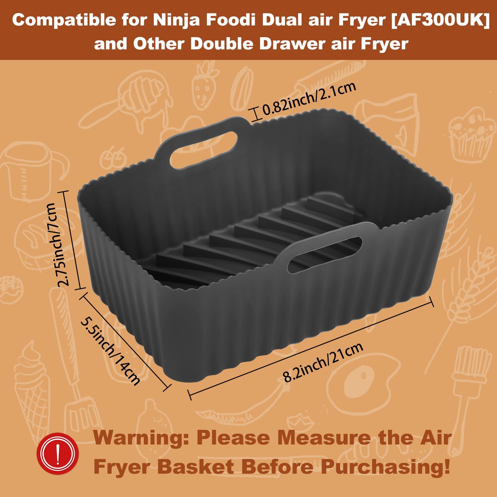 Reusable Silicone Air Fryer Liners for Ninja Foodi AF300UK & Dual Zone - 2Pcs Non-Stick Basket Liners (7.6L) - Perfect for Healthy Cooking, Crispy Fries & Family Meals
