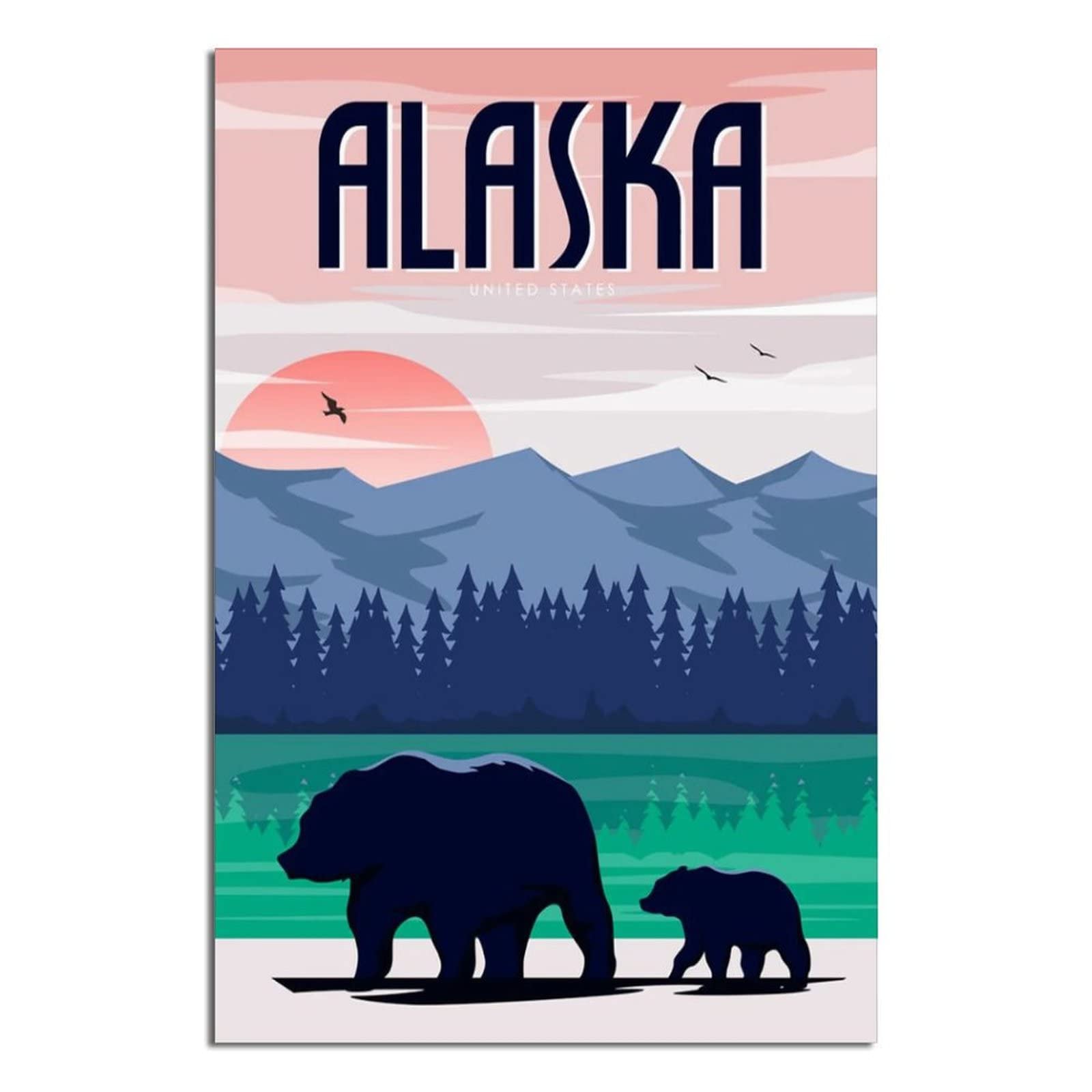 Alaska Vintage Travel Posters - Wildlife Canvas Wall Art Prints for Living Room, Bedroom & Office Decor - Perfect for Home, Cabin & Lodge Wall Decor