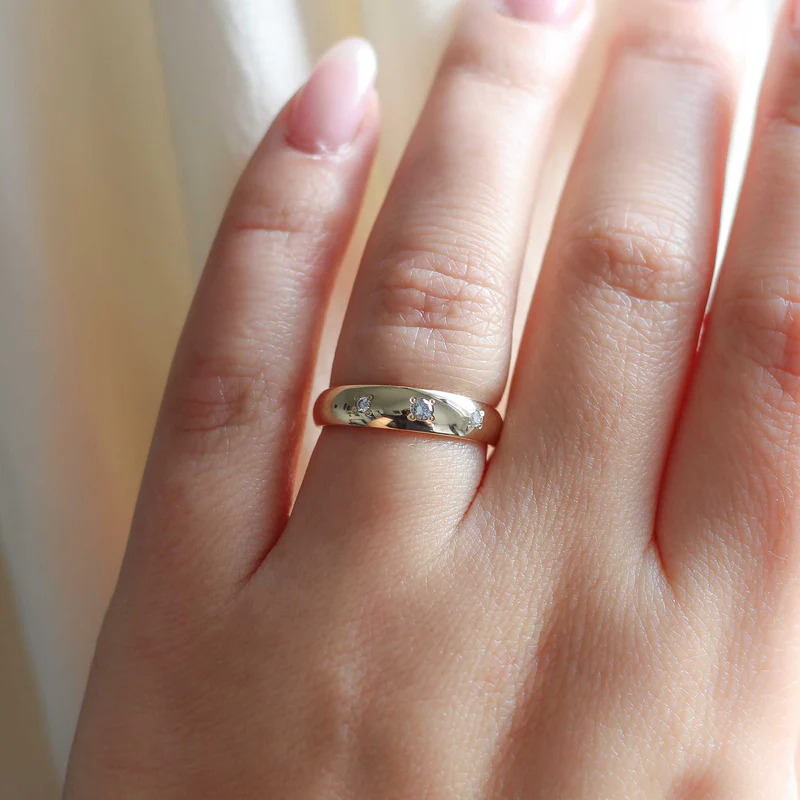 Elegant Domed Diamond Wedding Band Ring for Women - 14K White Gold Bridal Jewelry - Perfect for Engagement, Anniversary & Special Occasions