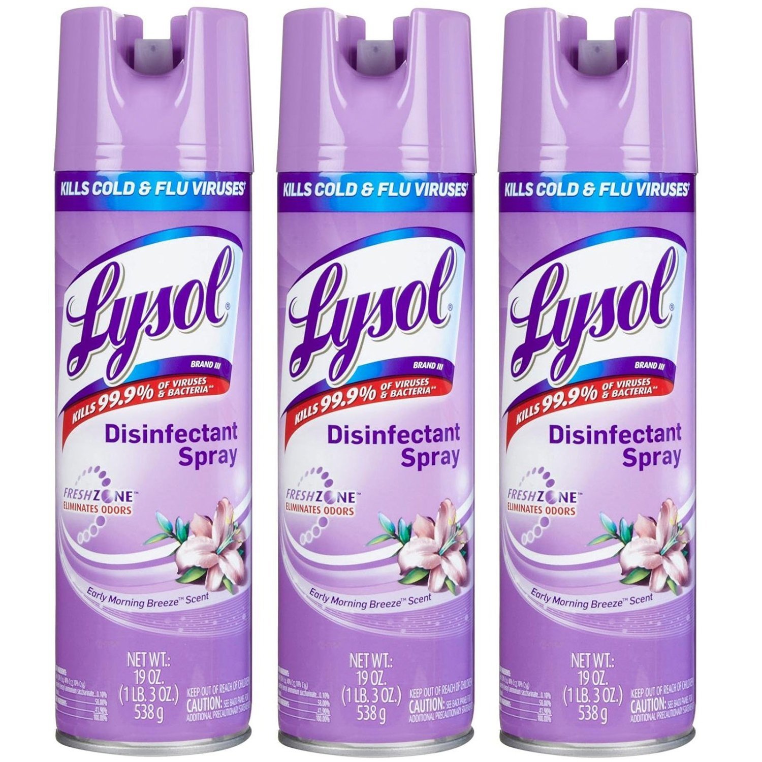 Lysol Disinfectant Spray, Morning Breeze Scent, 19 oz (Pack of 3) - Kills 99.9% of Germs & Viruses - Ideal for Home, Office, and School Sanitizing