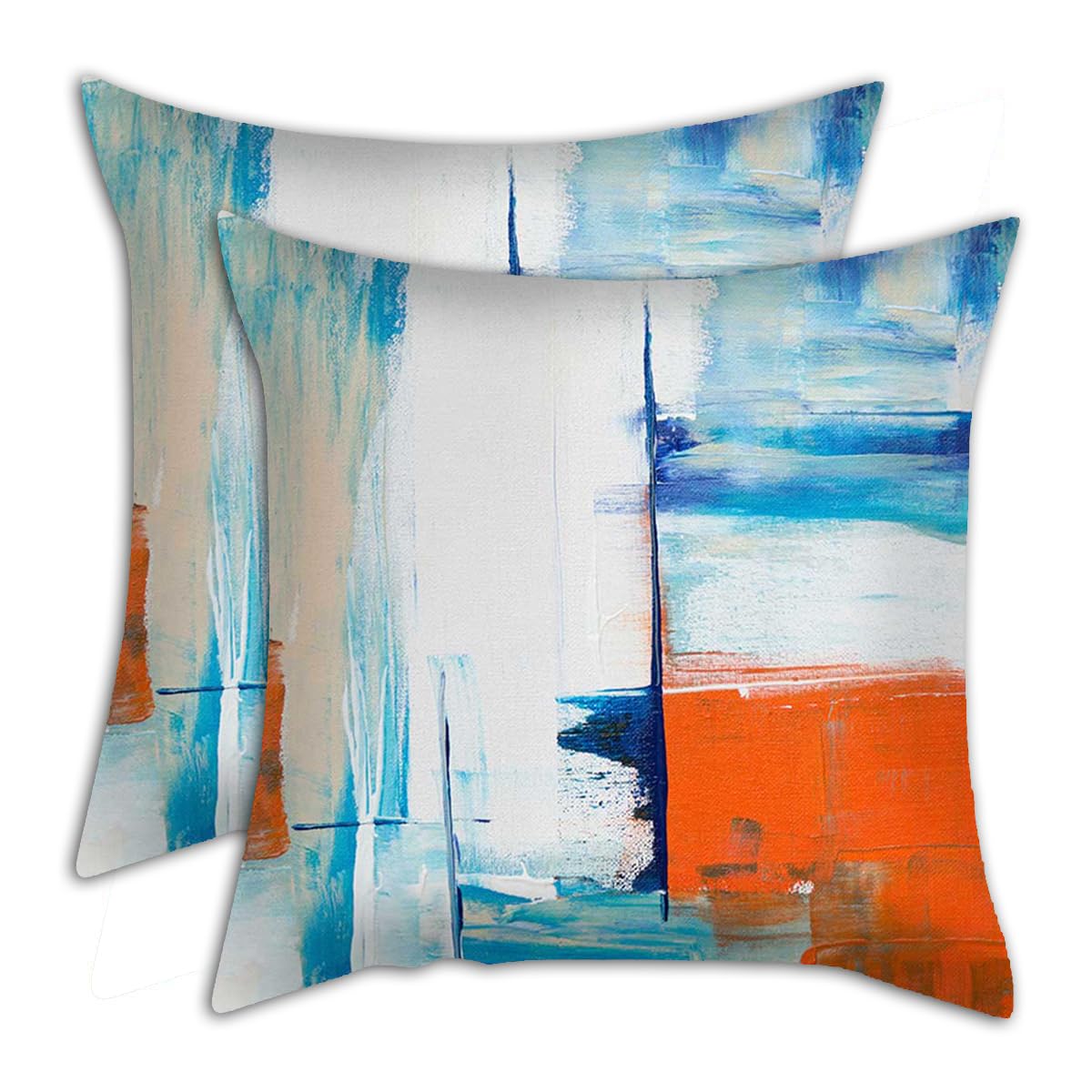 2 Pack 18x18 Inch Gray Abstract Decorative Pillow Covers - Orange and Blue Geometric Couch Pillow Covers for Sofa, Living Room & Bedroom - Modern Home Decor Accent for Couches, Chairs and Beds