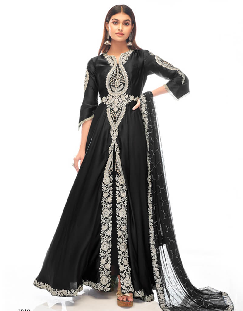 Elegant Black Anarkali Dress - Premium Japanese Satin Fabric for Parties, Weddings & Special Occasions