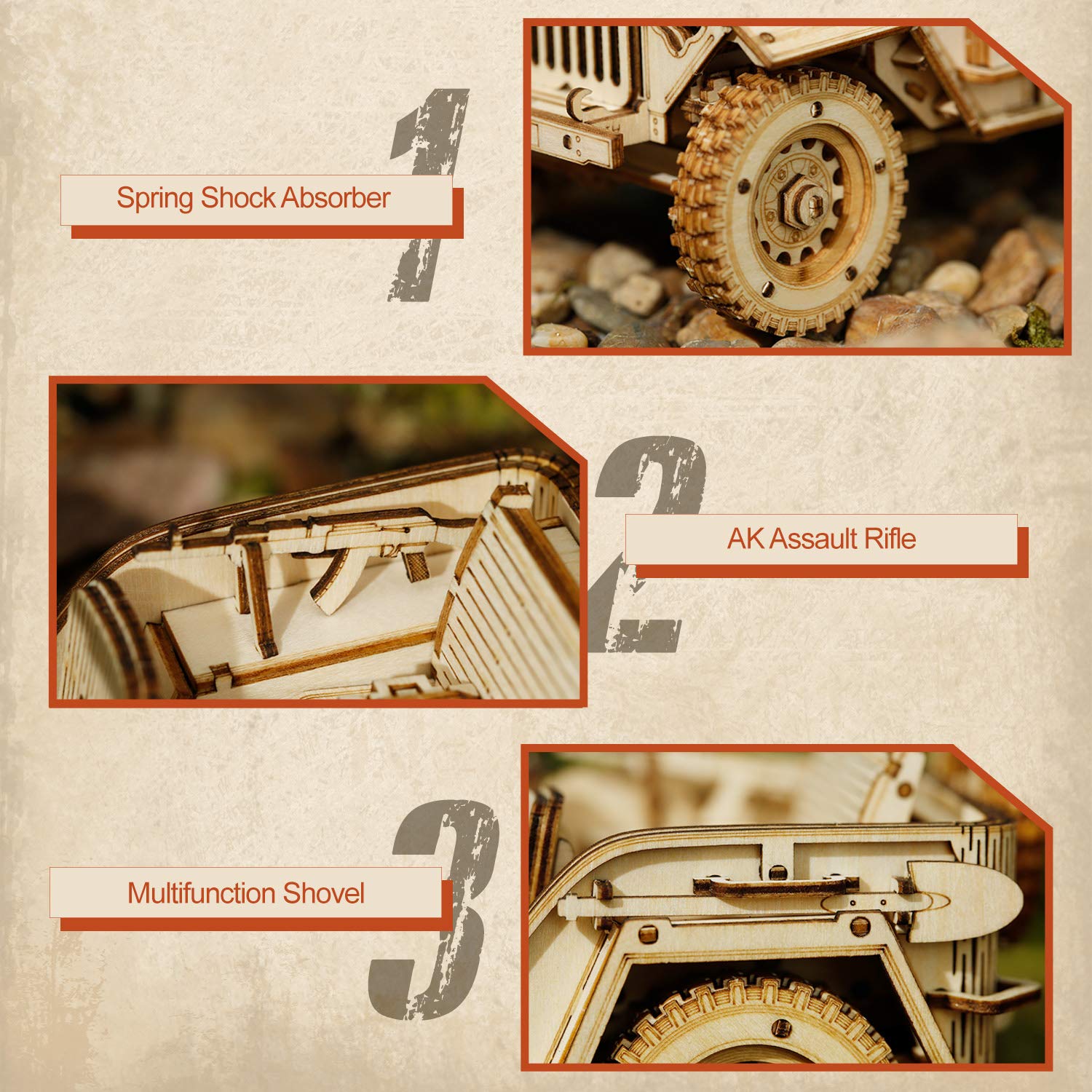 ROKR Wooden 3D Puzzle Model Car Kit - DIY Jeep Wrangler Assembly Kit for Adults & Teens (7.5x4x3.5 Inch) - Educational Brain Teaser, Desk Decor, Perfect for STEM Learning & DIY Hobby Projects