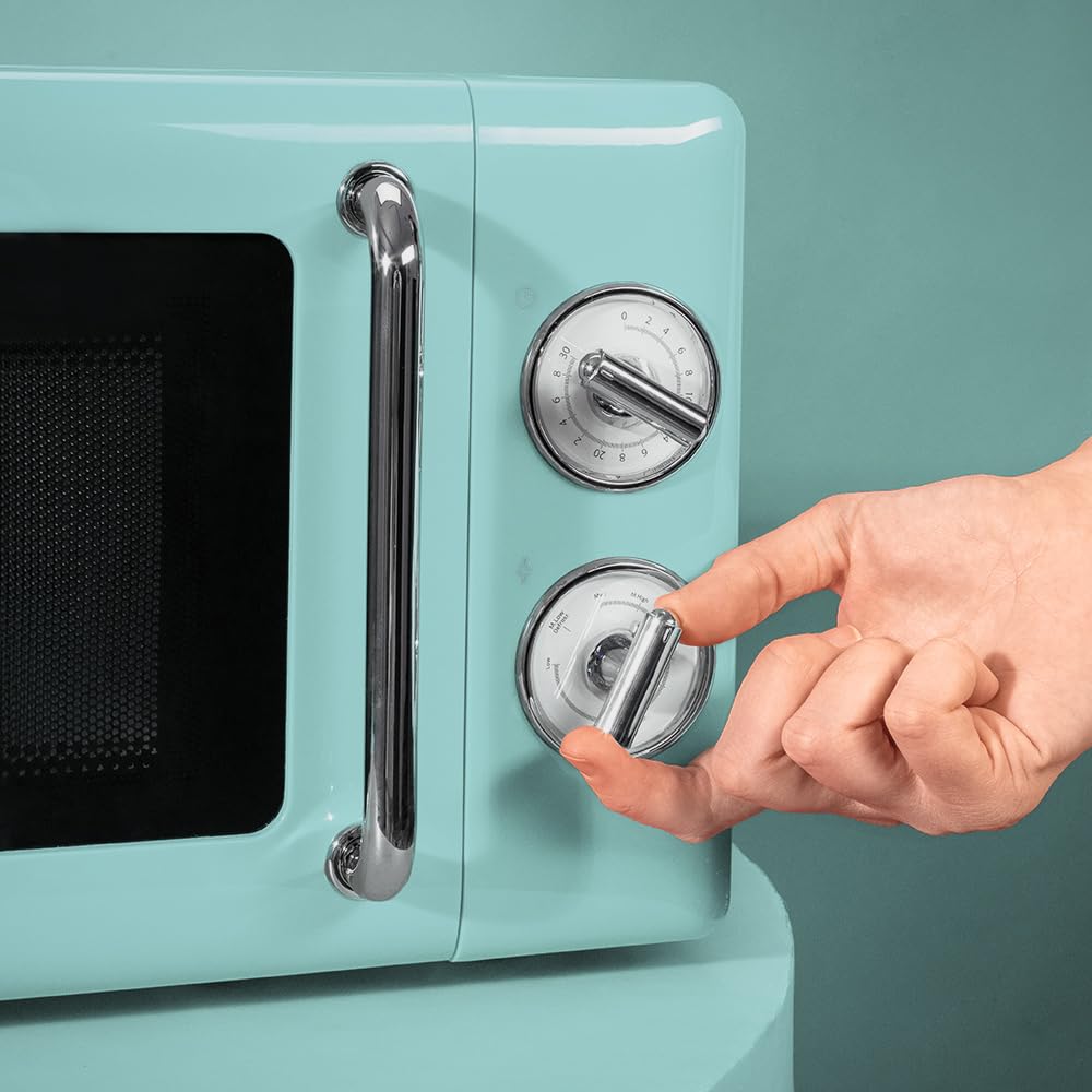 Cecotec 20L Mechanical Microwave Oven - 700W, 6 Power Levels, 30-Minute Timer, Defrost Function, Retro Blue Vintage Design with Steel Finishes - Perfect for Small Kitchens, Dorms & Office Break Rooms
