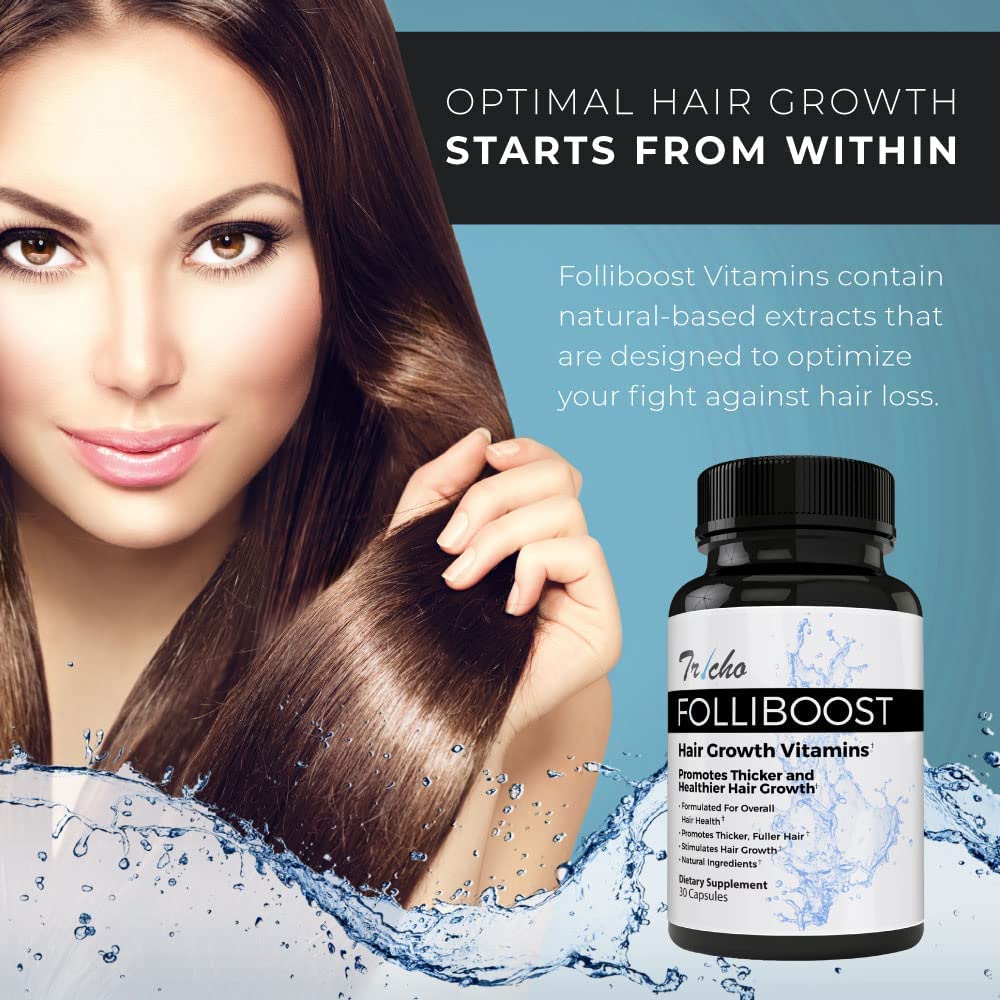 Tricho Hair Growth Vitamins with Biotin, Vitamin C, Zinc & B12 - Hair Care Supplement for Thicker, Fuller & Healthier Hair - 6 Month Supply - Perfect for Men & Women with Thinning Hair or Hair Loss Concerns