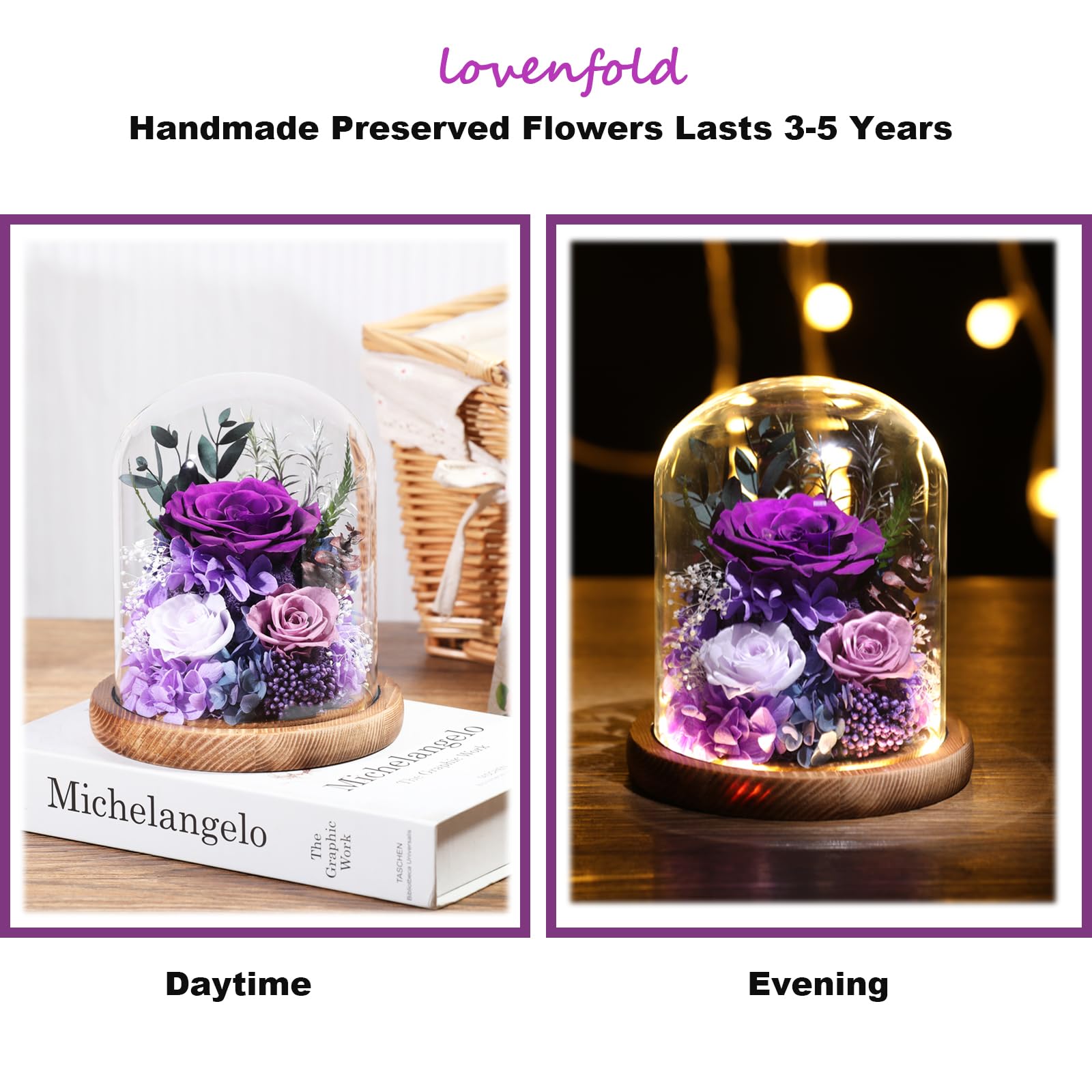 Long-Lasting Preserved Purple Rose in Glass Dome - Romantic Birthday Gift for Women, Mom & Friends | Flower Delivery for Anniversaries, Valentine's Day & Special Occasions
