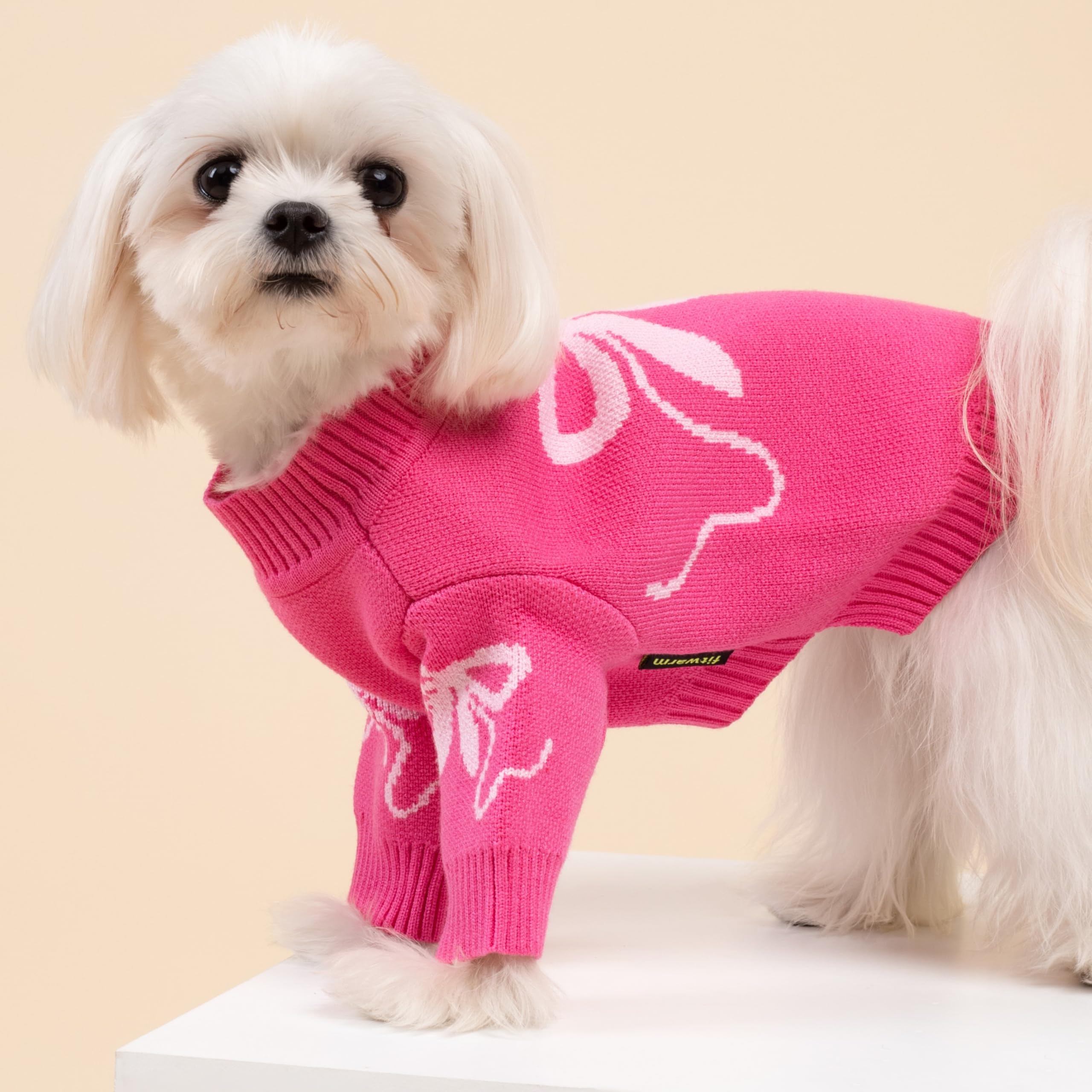 Fitwarm Valentine's Day Dog Sweater - Thermal Winter Clothes for Small Dogs, Cute Pink Bowknot Pullover Jumper for Puppies - Perfect for Valentine's Day Outfits, Christmas Pet Apparel & Cold Weather Walks