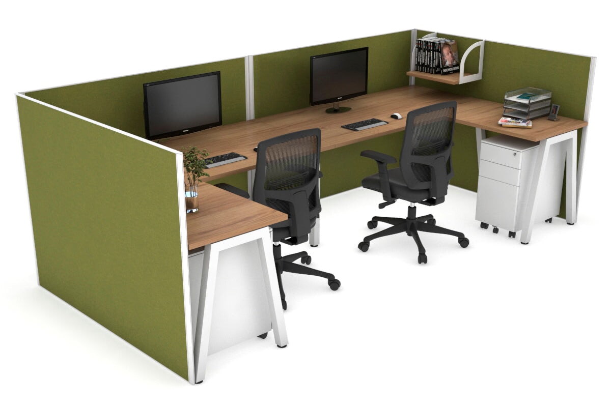 Quadro A Legs 2-Person Corner Workstation - U-Shaped White Frame Office Desk [1600L x 1800W with Cable Management] - Perfect for Collaborative Workspaces & Home Offices