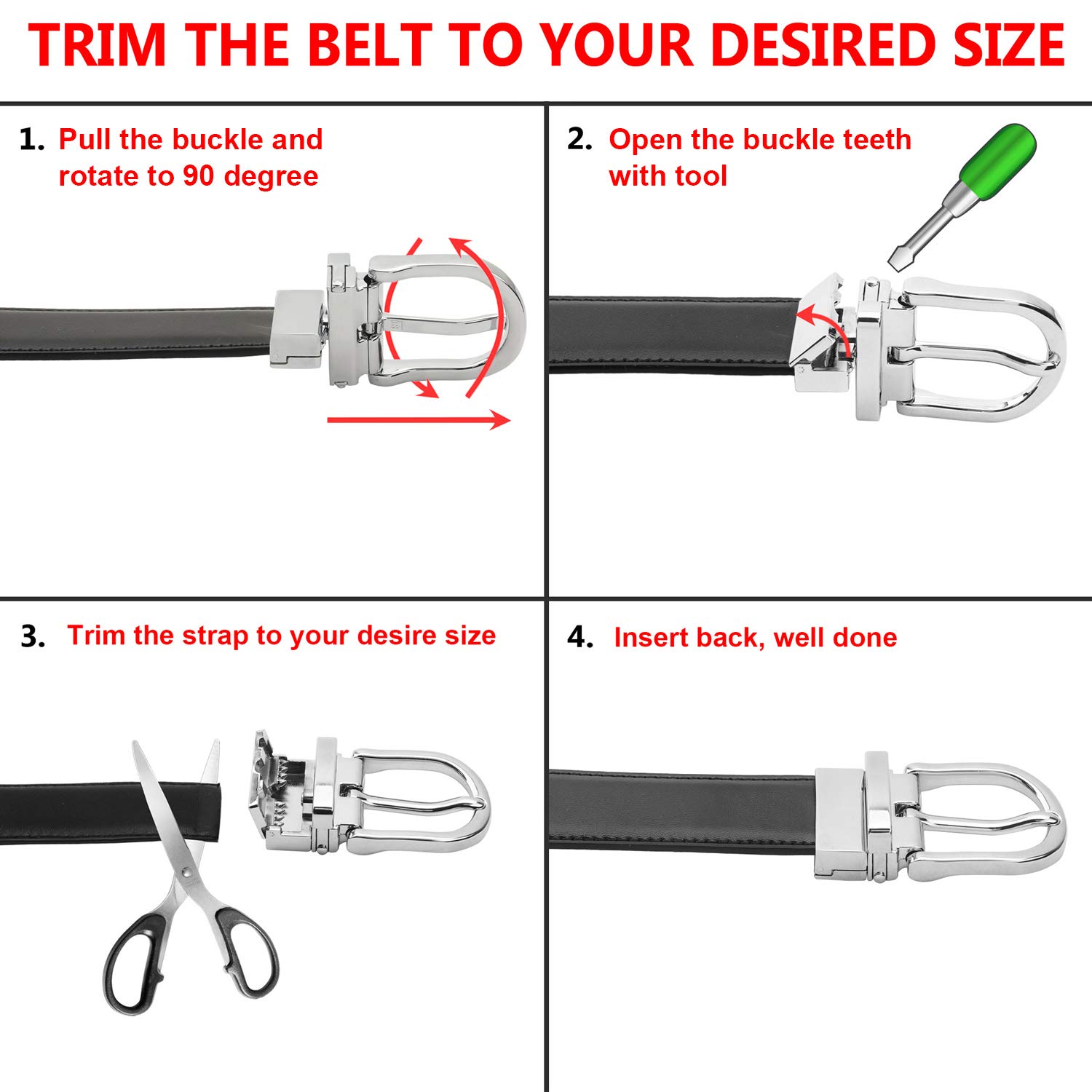 Falari Reversible Genuine Leather Belt for Women, Youth & Kids - 2 Colors in 1 Belt with Single Prong Buckle - Perfect for Casual, Office & Everyday Fashion Wear