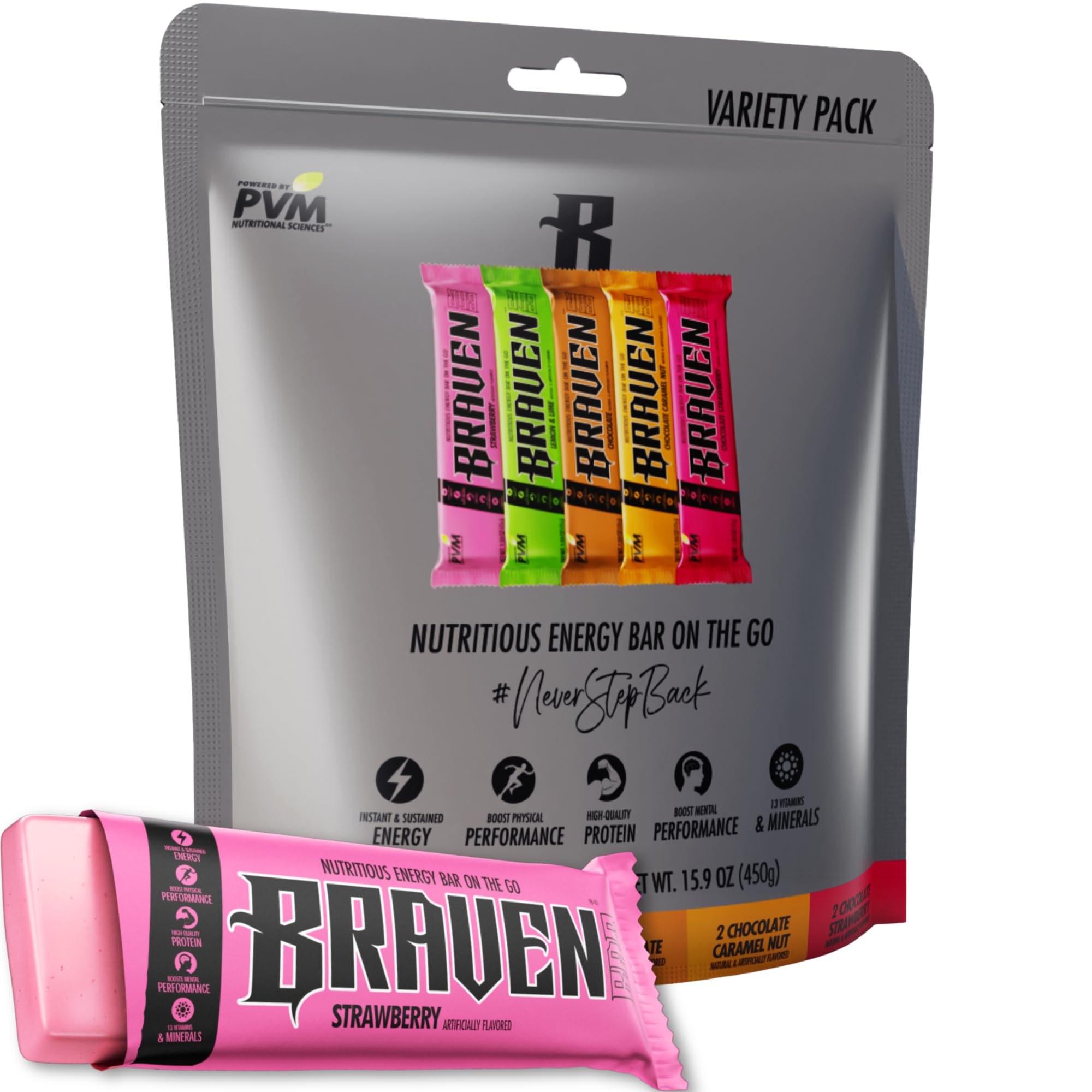 Braven Bar Variety Pack Energy Bars (1.59 oz, 10 Count) - High Protein Snacks with 5g Protein - Gluten Free Energy Bars for Running, Hiking & Sports - Perfect for Workouts, Travel & Outdoor Adventures - Healthy On-the-Go Snacks for Sustained Energy