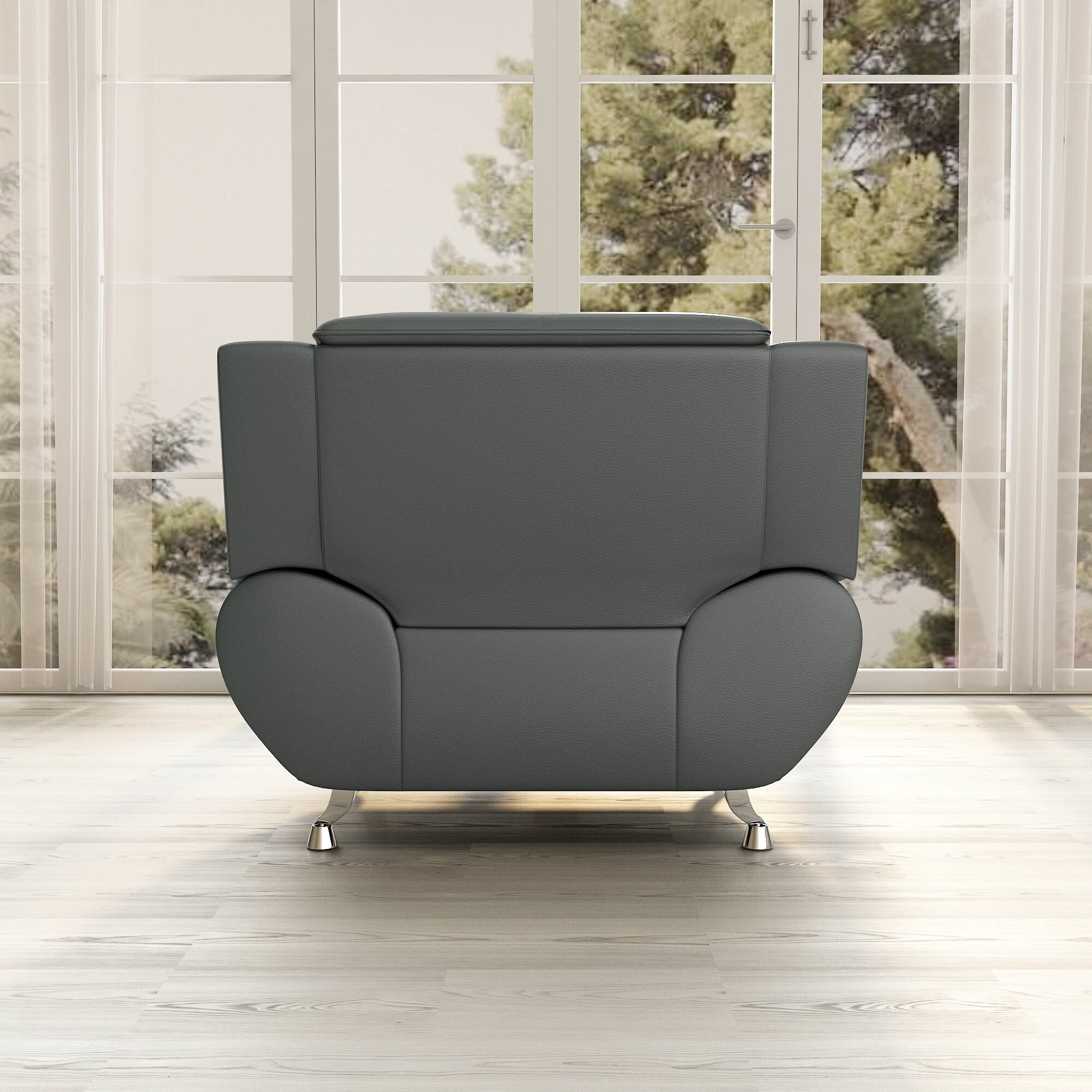 Modern Faux Leather Accent Chair with Stainless Steel Legs - Sleek Gray Upholstered Living Room Chair for Home Office, Lounge & Reading Nook
