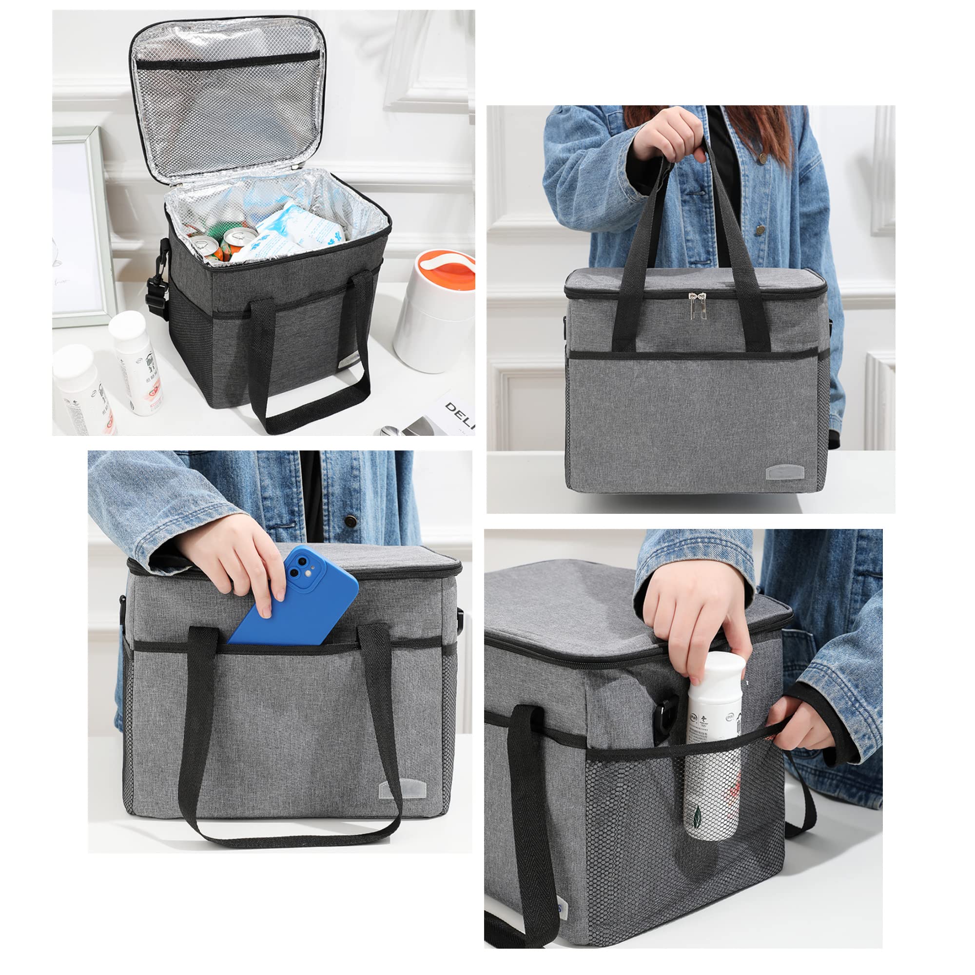 24-Piece Non-Stick Cookware Set with Insulated Lunch Bag - Stackable Pots & Pans with Removable Handles - Induction & Dishwasher Safe - Perfect for RV Camping, Small Kitchens & Outdoor Cooking