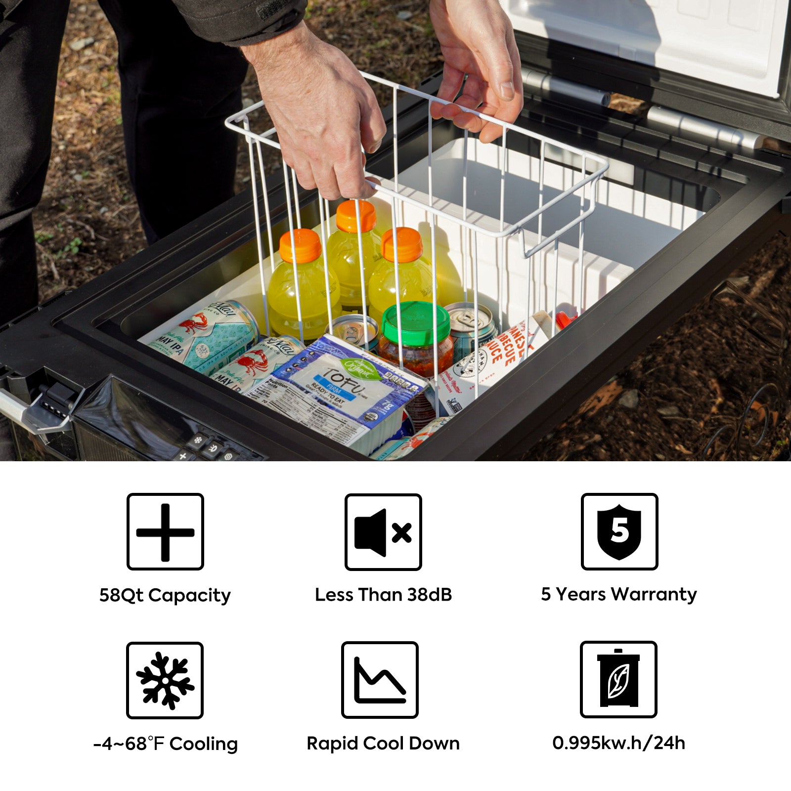 58QT APL55 12V Dual Zone Portable Fridge Freezer for Car, RV, Camping & Outdoor Adventures - Compact Refrigerator with Freezer Compartment