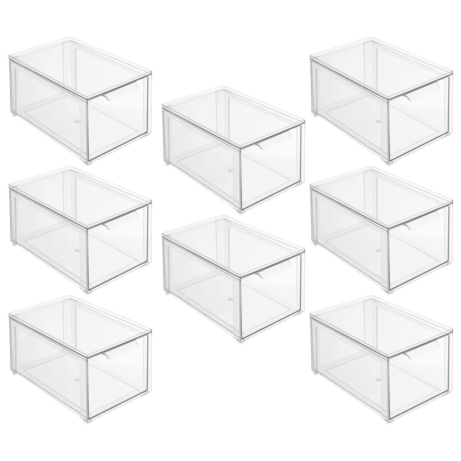 mDesign Clear Plastic Pantry Storage Bins with Pull-Out Drawers - 8-Pack Stackable Kitchen Organizers for Cabinets, Fridge & Freezer - Lumiere Collection - Perfect for Meal Prep, Grocery Storage & Home Organization