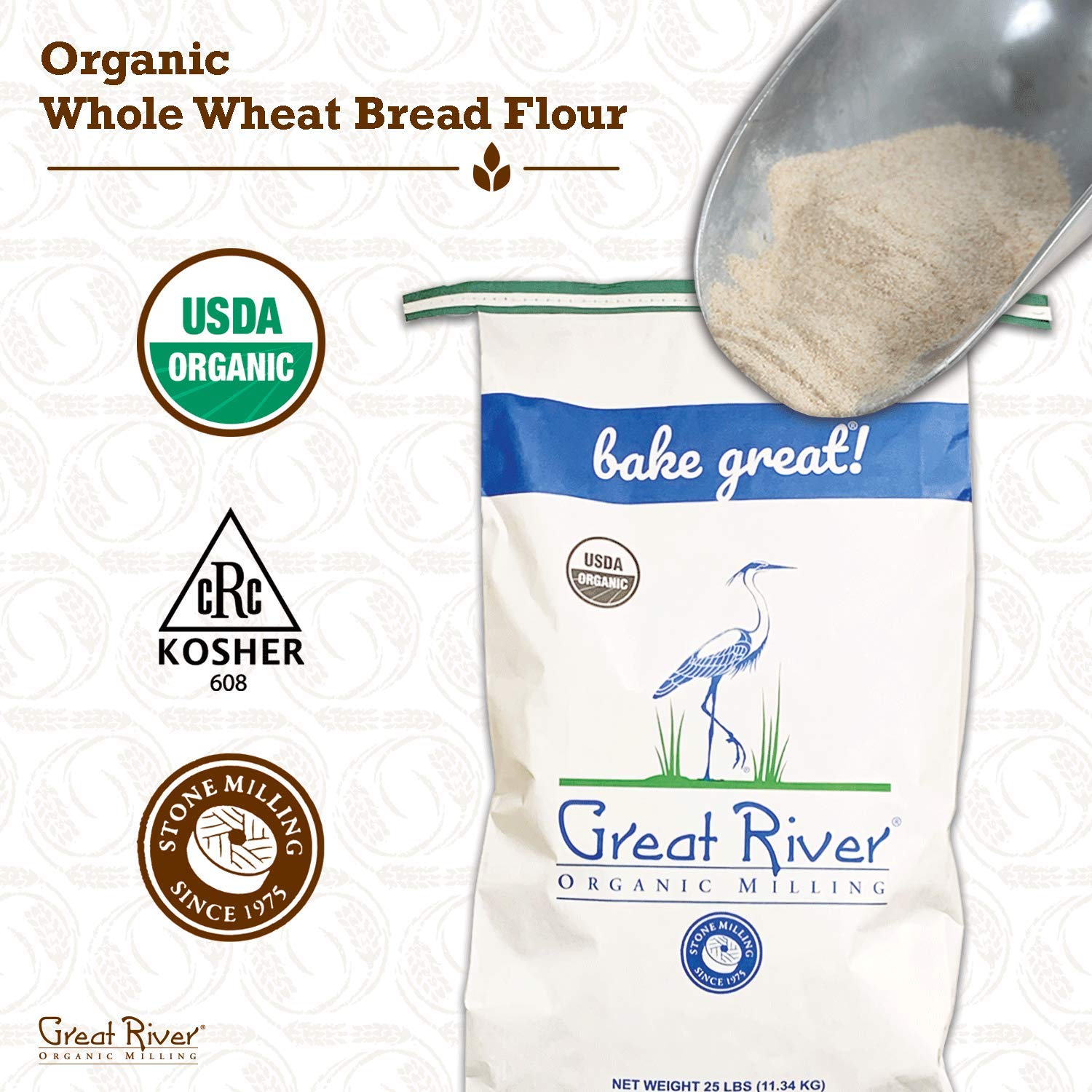 Organic Whole Wheat Bread Flour & Dark Rye Flour - Stone Ground, Non-GMO, 25-Pounds (Pack of 1) by Great River Organic Milling - Perfect for Homemade Bread, Artisan Baking & Healthy Recipes