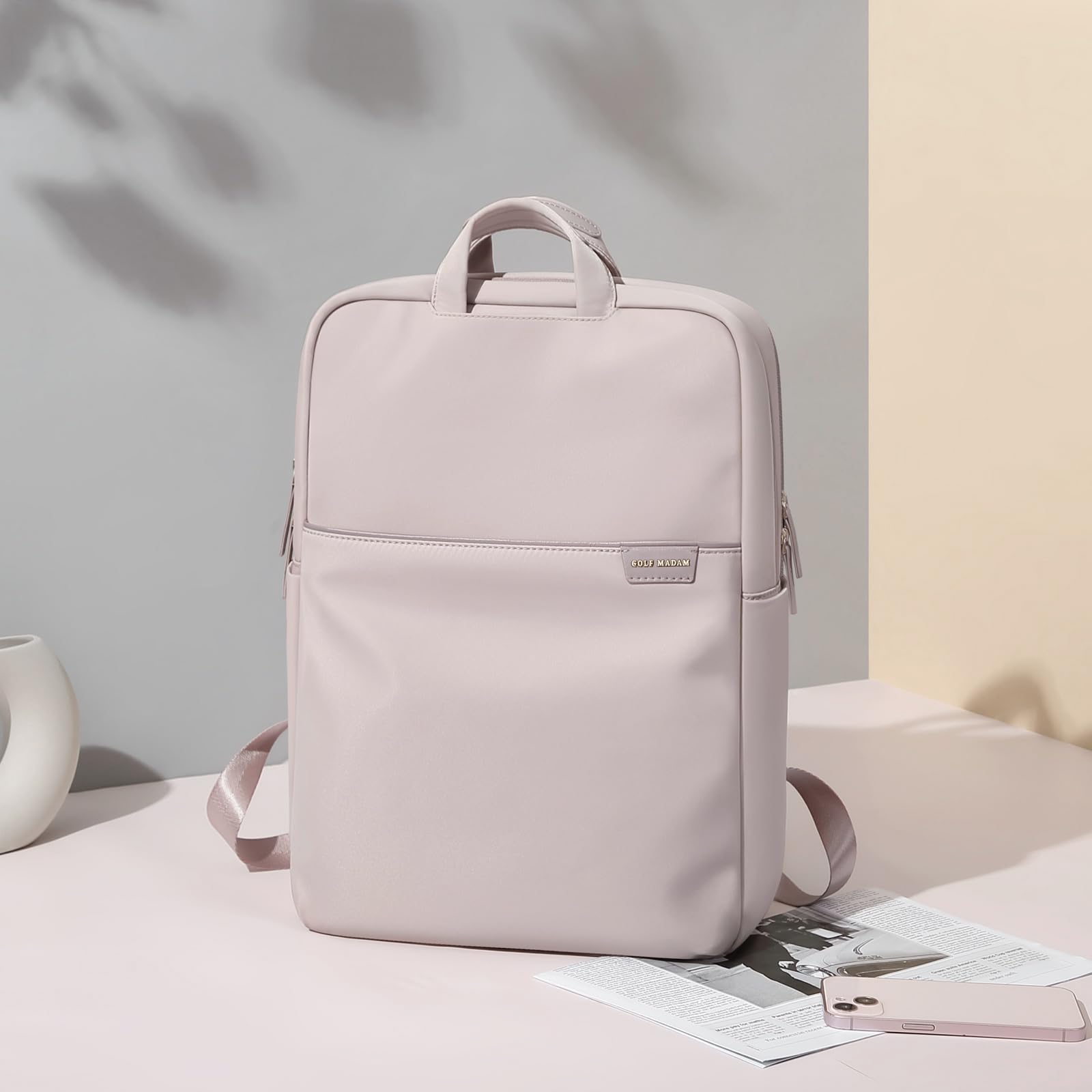 GOLF SUPAGS Anti-Theft Travel Laptop Backpack for Women - Slim Durable 17-Inch Computer Bag for College, Business & Work - Water-Resistant Business Backpack with USB Charging Port (Pinkish Grey) - Perfect for Commuting, Air Travel & Office Use