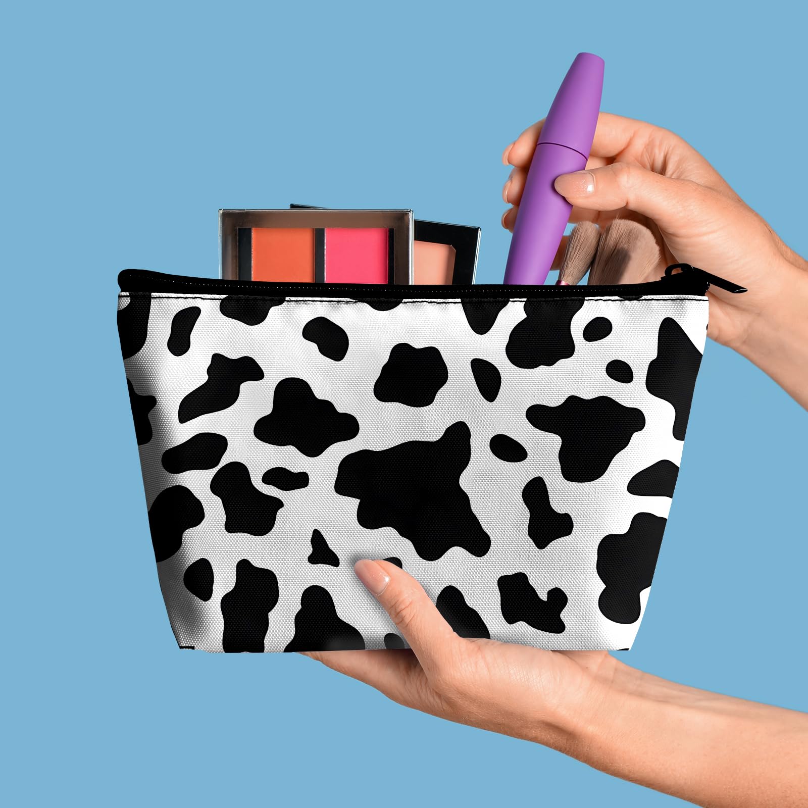 Cow Print Makeup Bag for Women - Large Capacity Cosmetic Organizer with Pencil Case, Travel Toiletry Storage for Brushes & Essentials | Perfect for Travel, Gym & Daily Makeup Organization
