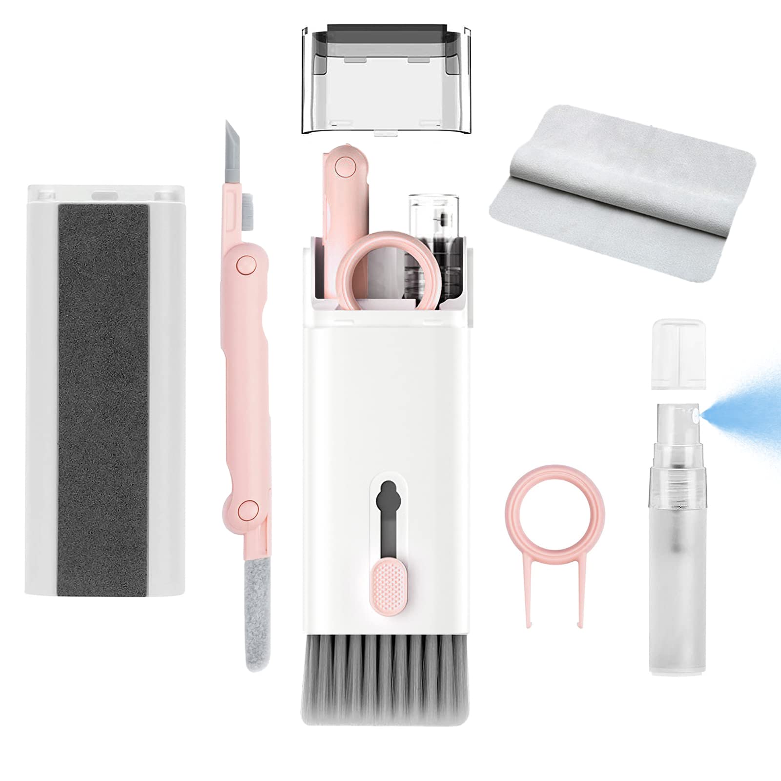 7-in-1 Electronic Cleaning Kit for Keyboards, Laptops, AirPods Pro, Phones & Screens - Includes Brush & Free Flannel Cloth (Pink) - Perfect for Home, Office & Travel Use