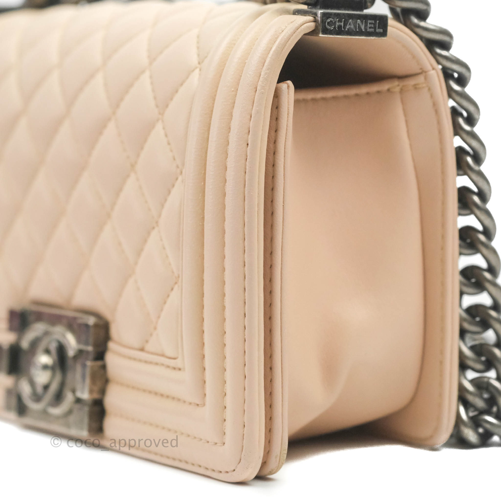 Chanel Boy Small Light Beige Pink Calfskin Bag with Ruthenium Hardware - Luxury Crossbody Purse for Women, Perfect for Date Night & Evening Events