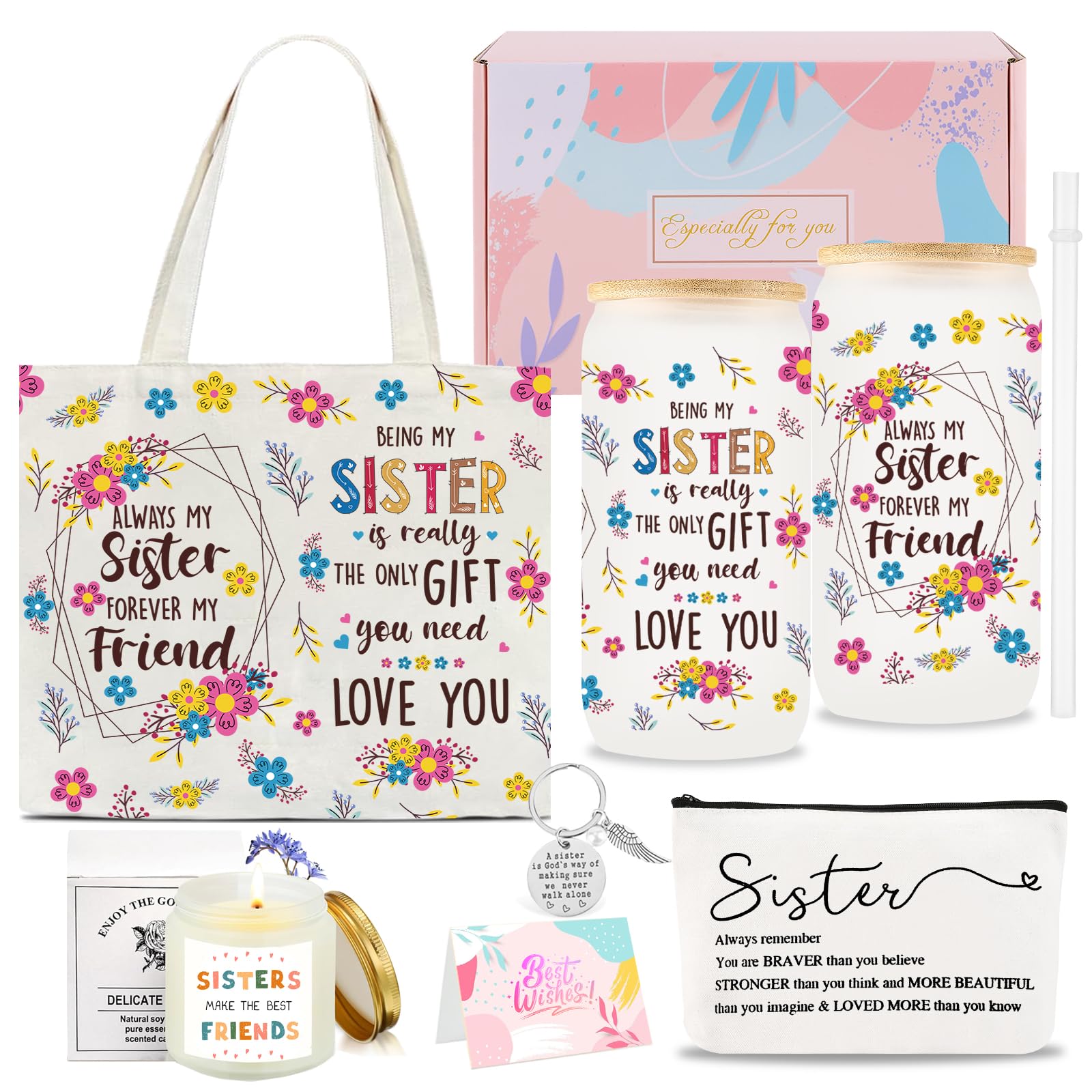 Best Birthday Gifts for Sister - Unique Sister Gift Basket for Women, Best Friend, BFF & Soul Sister | Thoughtful Present for Sister's Birthday, Christmas, Anniversary | Perfect for Long Distance Sisters, Best Friend Appreciation