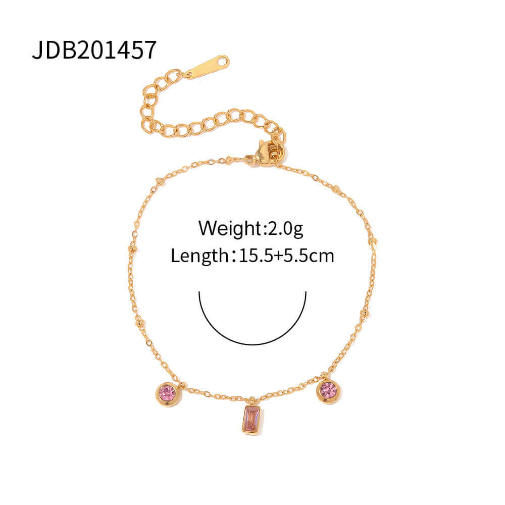 18K Gold Plated Baguette Charm Necklace & Pink Bracelet Set - Elegant Jewelry Gift for Women | Perfect for Valentine's Day, Anniversary & Special Occasions | JDN434