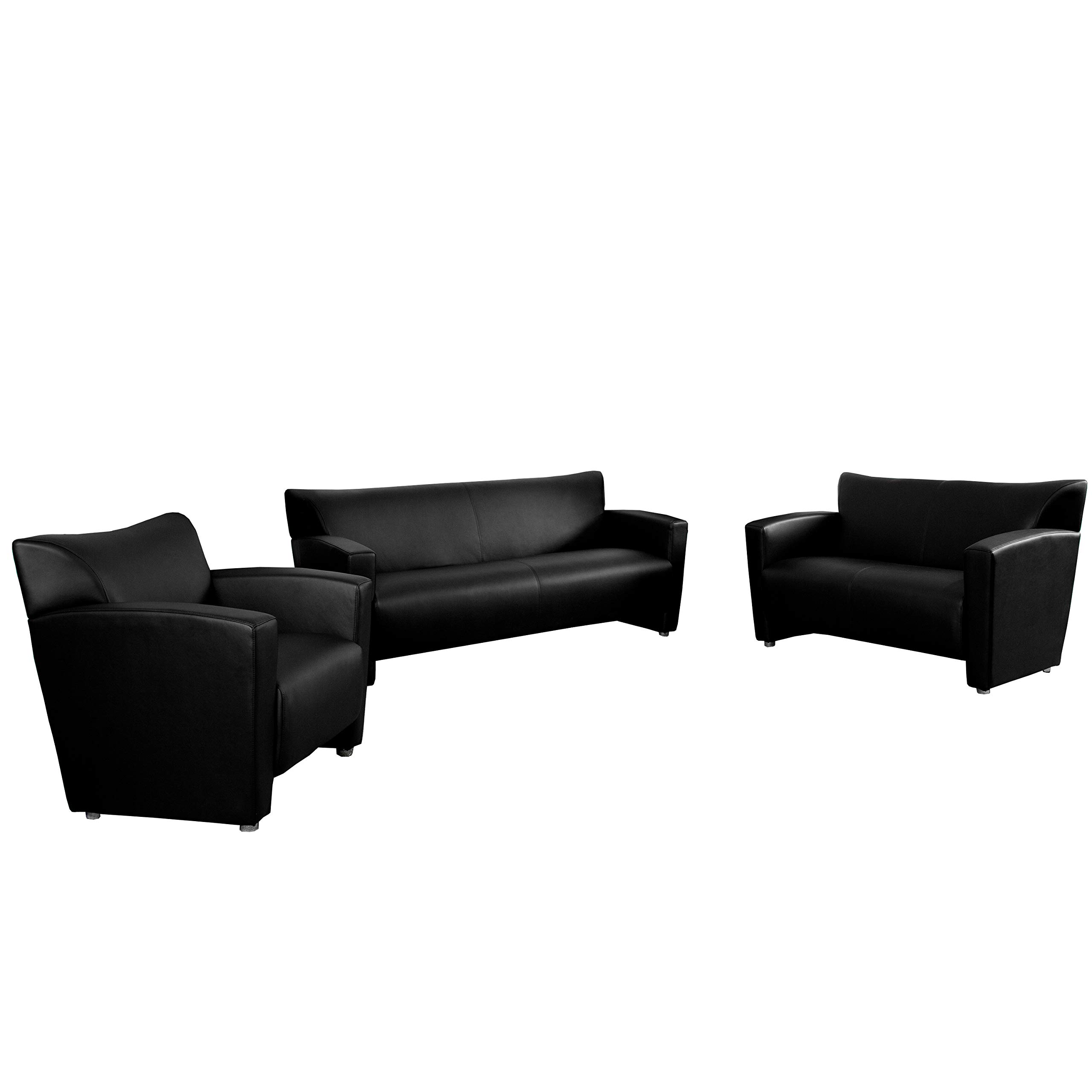 Flash Furniture HERCULES Majesty Series Black LeatherSoft Reception Set - Premium Office Lobby Sofa & Chairs for Professional Waiting Areas & Corporate Spaces