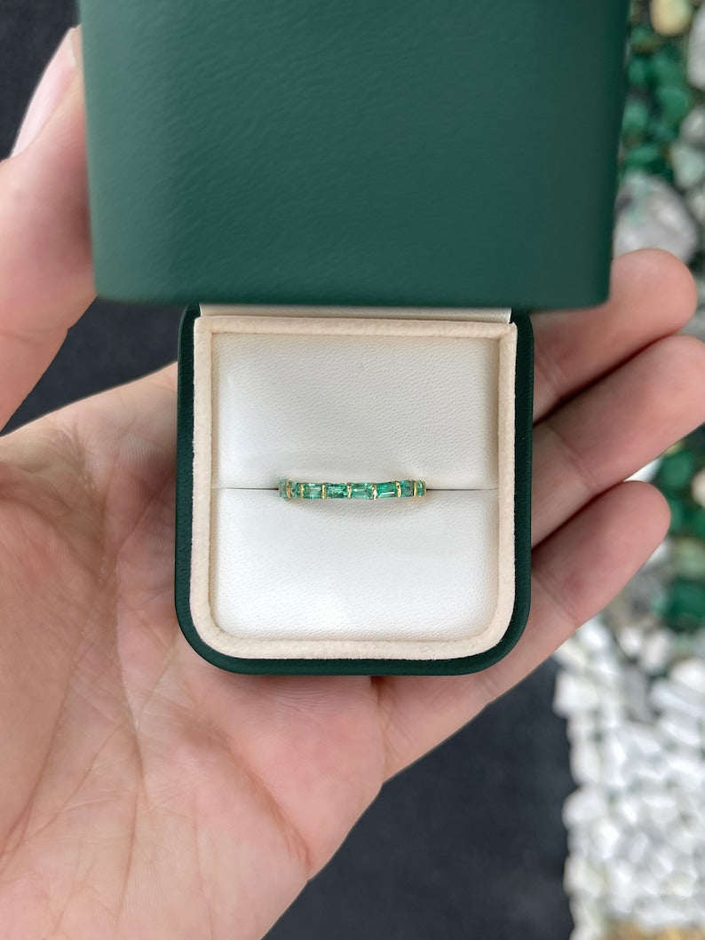 0.90tcw 14K Gold Emerald Baguette Cut Medium Spring Green Engagement Ring for Women - Perfect Wedding Band, Anniversary Gift & Everyday Elegant Jewelry
