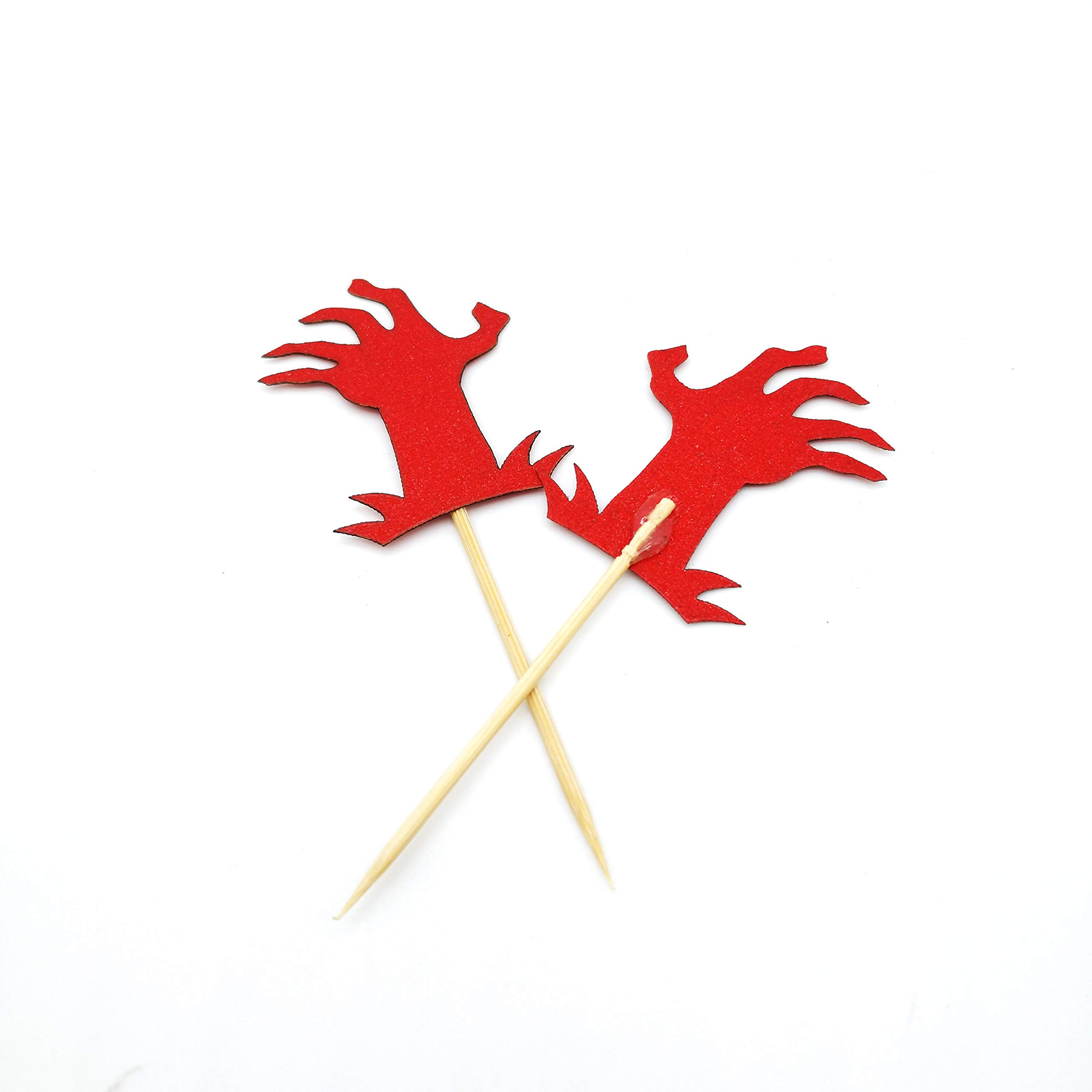 Red Glitter Zombie Arm Cupcake Toppers - Halloween Party Decorations, Zombie Hand Food Picks for Spooky Desserts - Perfect for Halloween Parties, Cupcake Decorating & Themed Dessert Displays