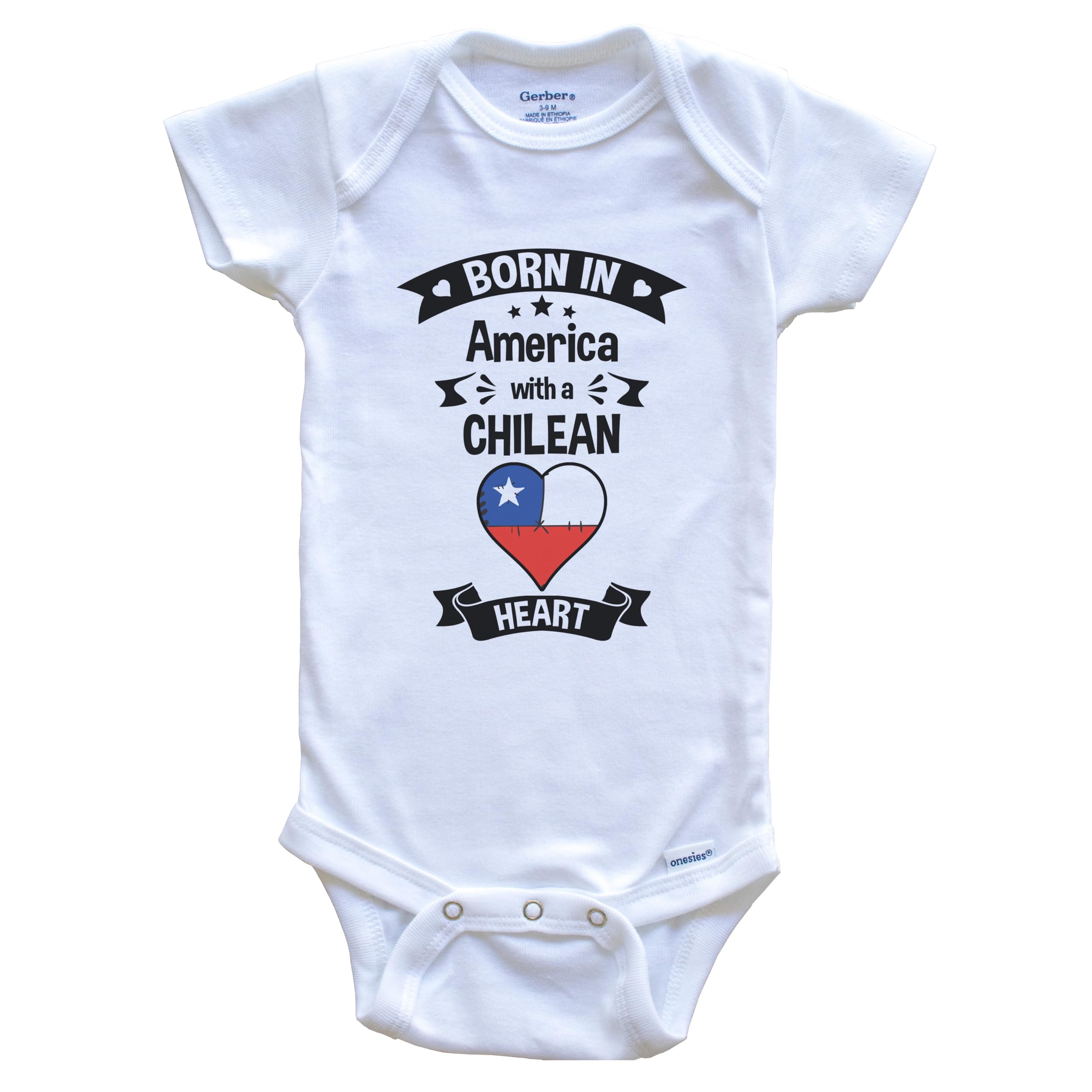 Born in America with A Chilean Heart One Piece Baby Bodysuit - Soft Cotton Infant Romper for Newborns & Toddlers - Perfect for Family Photos, Holidays & Everyday Wear