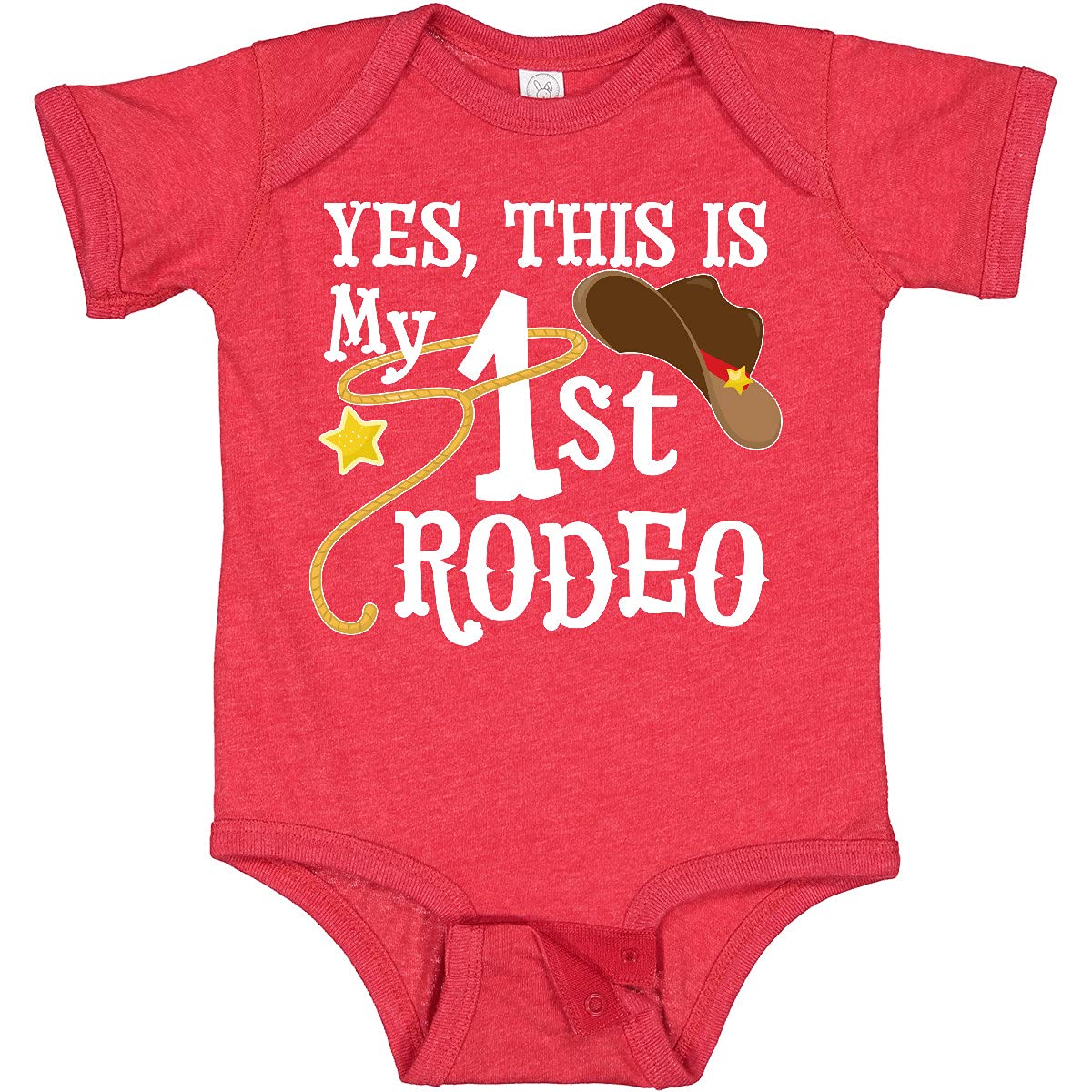 Inktastic 'Yes, This is My 1st Rodeo' Cowboy Hat Design Baby Bodysuit - Cute Western Outfit for Infants, Rodeo Theme Birthday Party, Photo Shoot & Cowboy Costume