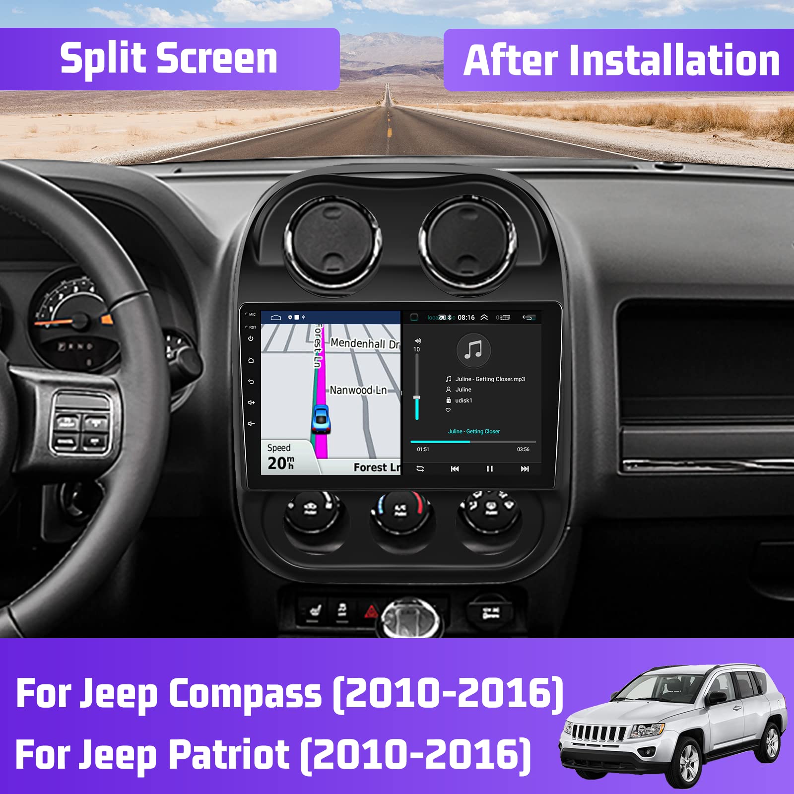 2GB RAM 64GB ROM Android 13 Car Stereo for 2010-2016 Jeep Compass & Patriot - 10.1