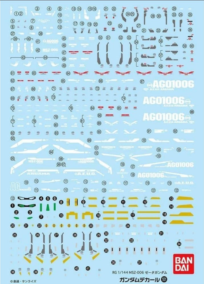 Bandai Gundam Water Slide Decals #101 for 1/144 RG Real Grade MSZ-006 Zeta Gundam Model Kit - Perfect for Customizing & Enhancing Your Gundam Collection