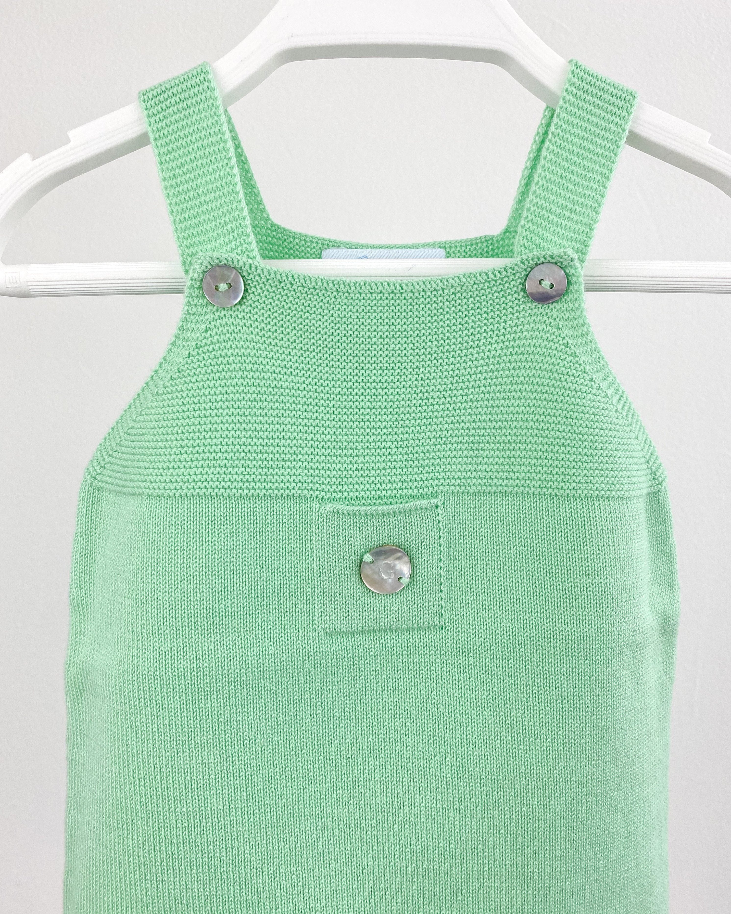 Classic Short Knitted Dungarees for Women - Soft Stretchy Apple Green Overalls - Perfect for Casual Outings, Spring Fashion & Layering Looks