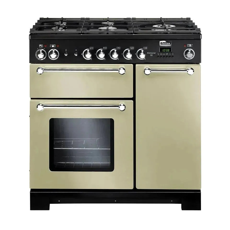 Falcon 90cm Dual Fuel Range Cooker KCH90DFBL/CH - Professional Gas Hob & Electric Oven for Home Kitchen Cooking, Baking & Roasting