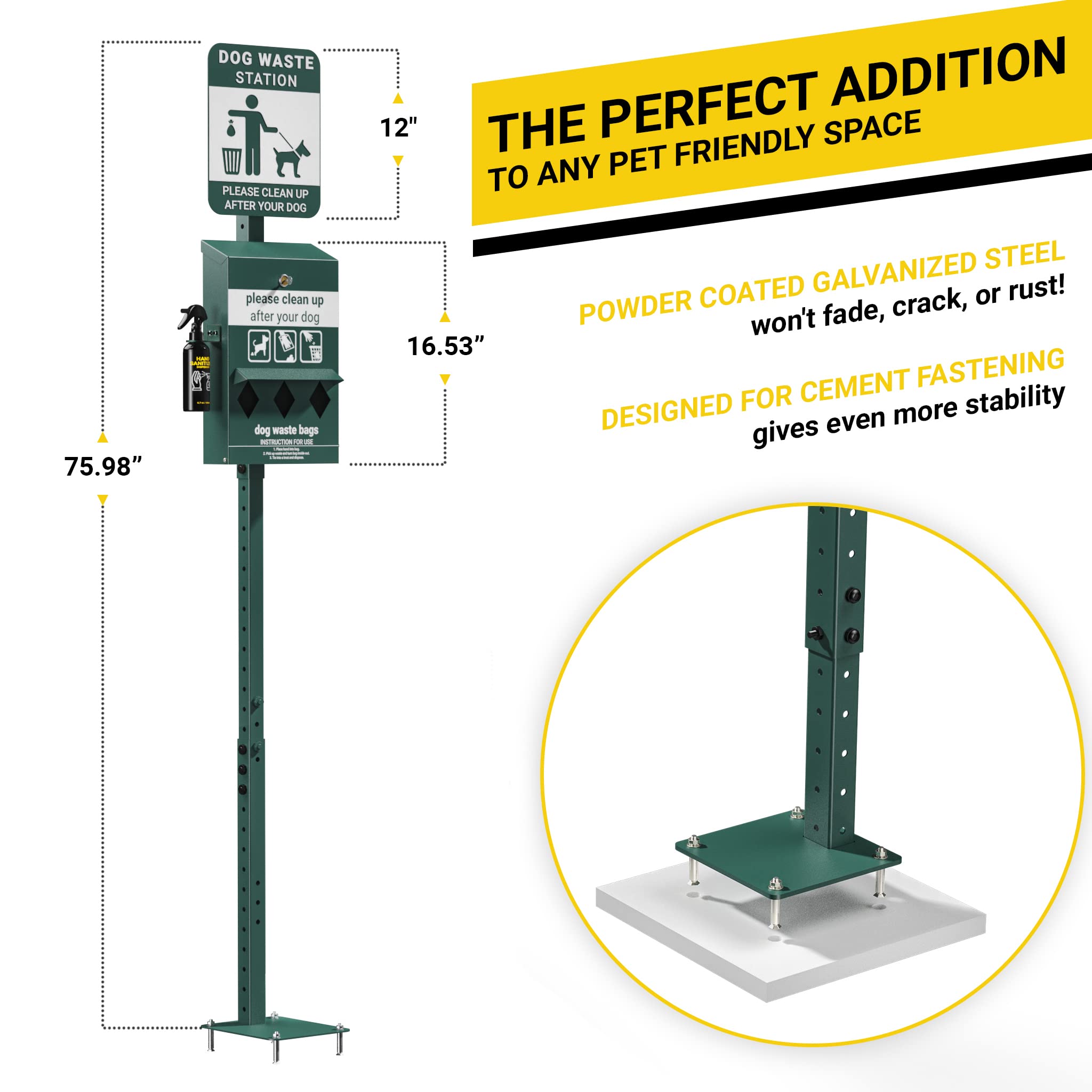Mini Pet Waste Station with 600 Dog Poop Bags - Glow in The Dark Dog Waste Dispenser, Triple Storage & Hand Sanitizer Holder - Perfect for Parks, Backyards & Dog Walking Areas