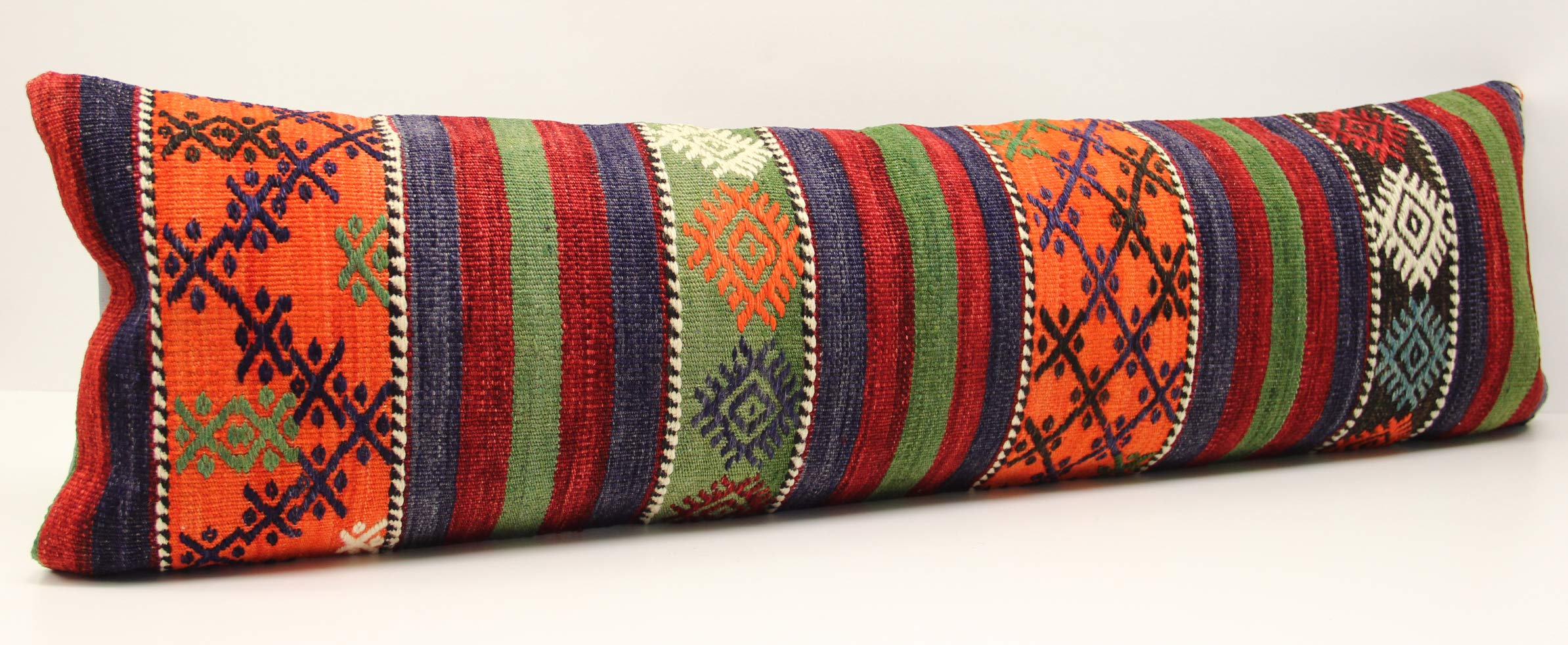 King Size Kilim Pillow Cover 14x47 Inches (35x120 cm) - Handwoven Bohemian Lumbar Pillow Case for Sofa, Bed, Couch - Twin Extra Long Decorative Throw Pillow Cover for Home Decor