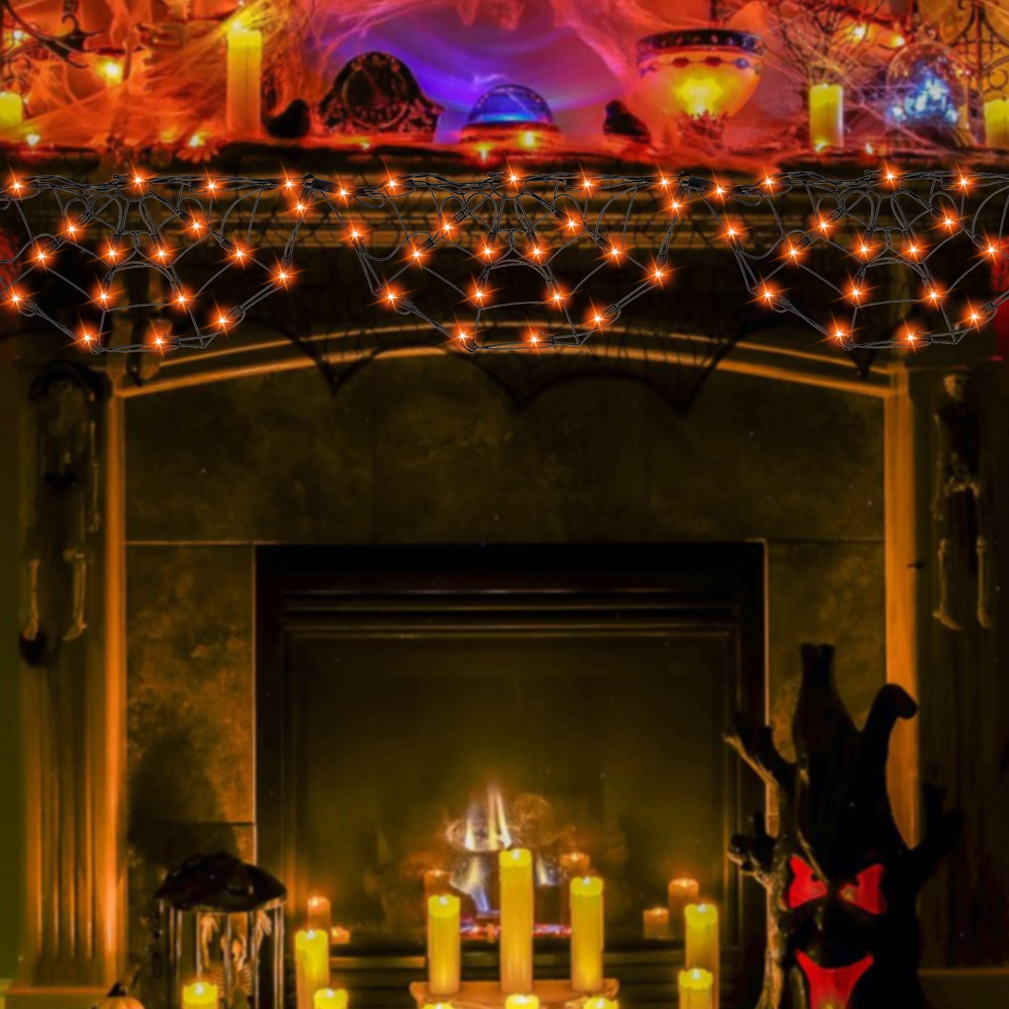 Dazzle Bright 3 Pack 60 LED Halloween Spider Web Lights - 4.2FT Connectable Waterproof String Lights for Indoor Outdoor Decor - Perfect for Garden, Yard, Party & Halloween Decorations (Orange) - Create Spooky Ambiance for Trick or Treating & Halloween Parties