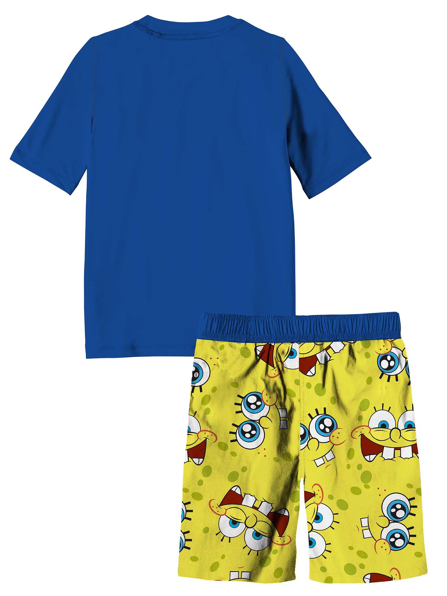Spongebob Squarepants Boys Swim Trunks & Rash Guard Set - Quick Dry UPF 50+ Swimwear for Kids Beach, Pool & Water Park Activities