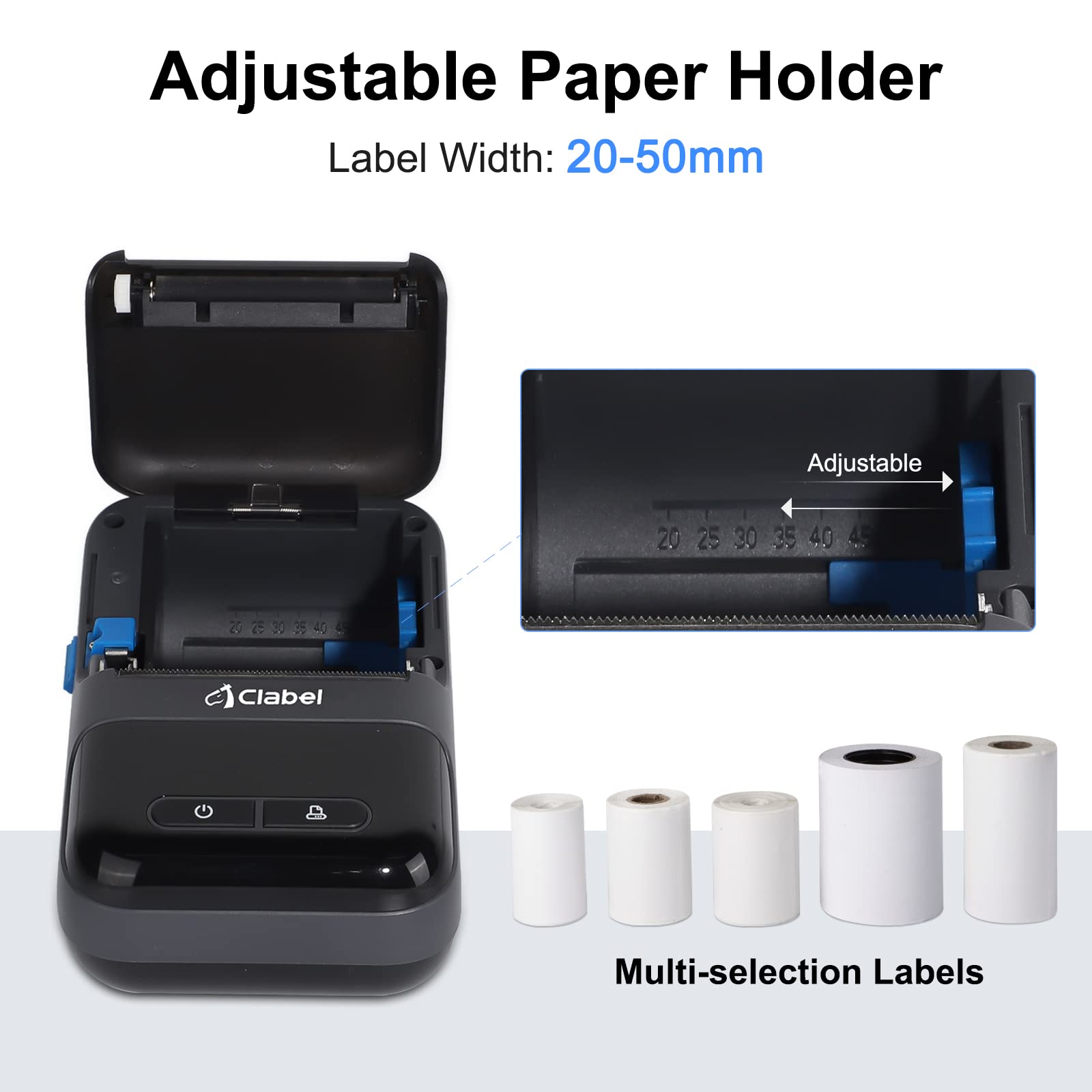 CLABEL 2 Inch Bluetooth Thermal Label Printer - Portable Barcode Sticker Maker Machine with 1 Roll Tape, No Ink Needed for Small Business, Office & Home Use | Perfect for Shipping Labels, Inventory Management & Organization (Black)