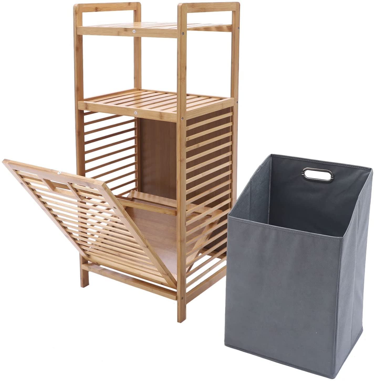 Eco-Friendly Bamboo Laundry Hamper & Storage Organizer with Detachable Rack & Shelves - Perfect for Bathroom, Bedroom, Living Room (37.4in Height) - Ideal for Clothes, Towels & Home Organization