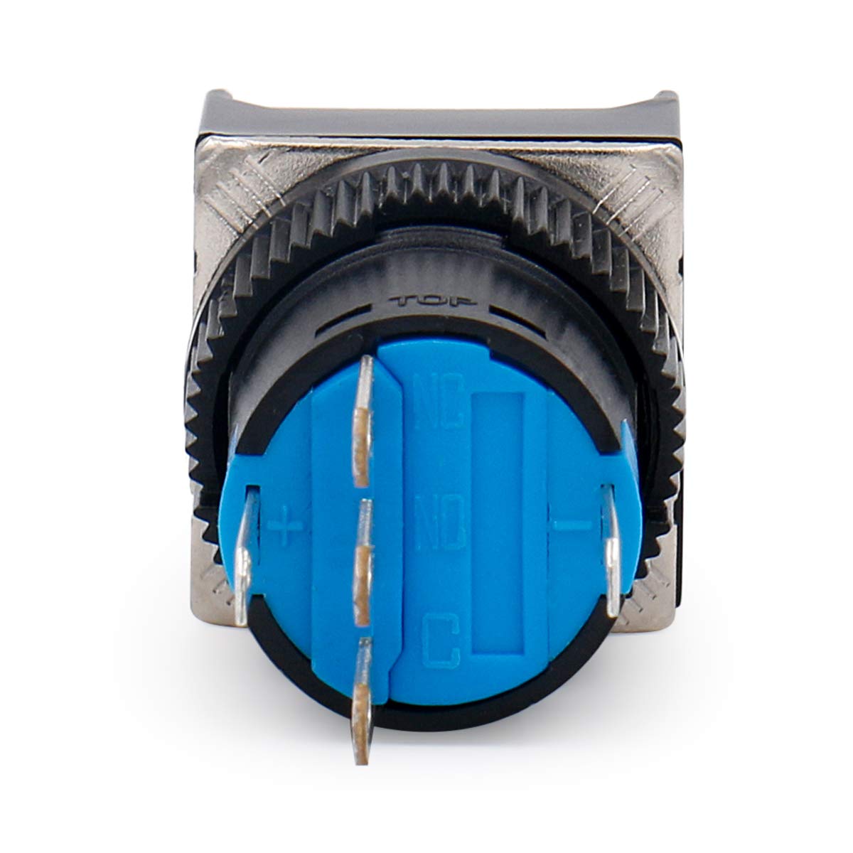 Baomain 16mm Momentary Push Button Switch with Blue LED Light - SPDT 5 Pin, 12V DC (5 Pack) - Perfect for Control Panels, DIY Electronics, and Industrial Equipment