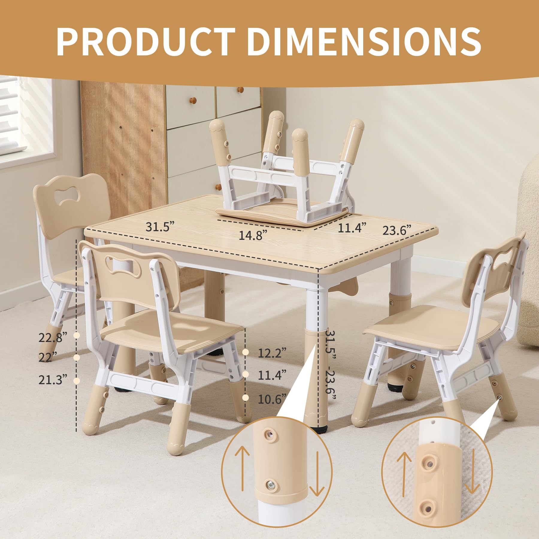 **Adjustable Kids Table and 4 Chairs Set - Graffiti Desktop Toddler Study Table for Boys & Girls (3-8 Years, 300lbs Capacity) - Perfect for Learning, Drawing & Playtime**