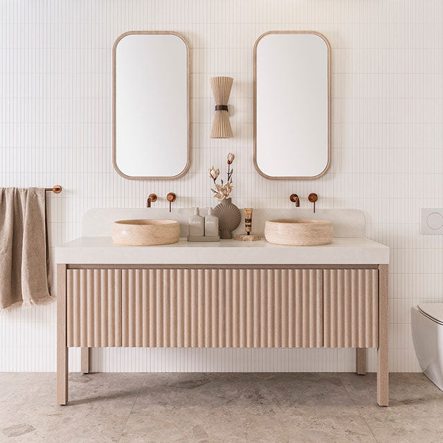 ADP Arlo 400mm Above Counter Basin in Premium Travertine Stone - Modern Bathroom Sink for Vanity & Powder Room Decor
