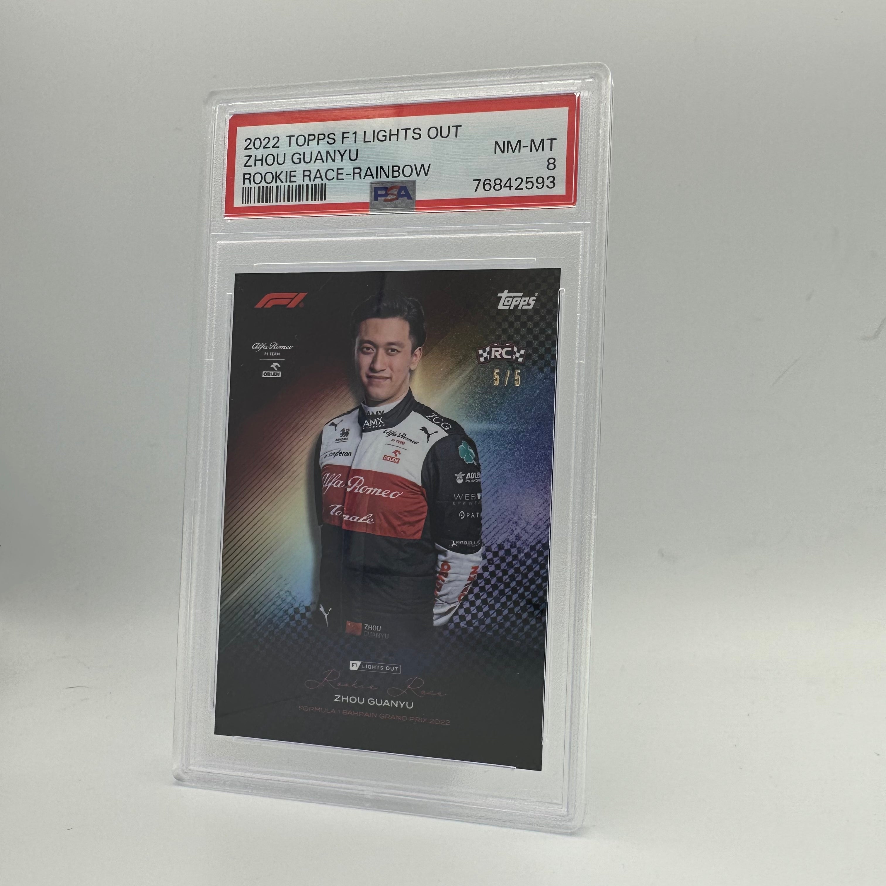 PSA 8 Zhou Guanyu Rookie Race Rainbow Parallel 5/5 - Rare F1 Racing Card for Collectors & Fans - Perfect for Display, Trading, and Investment