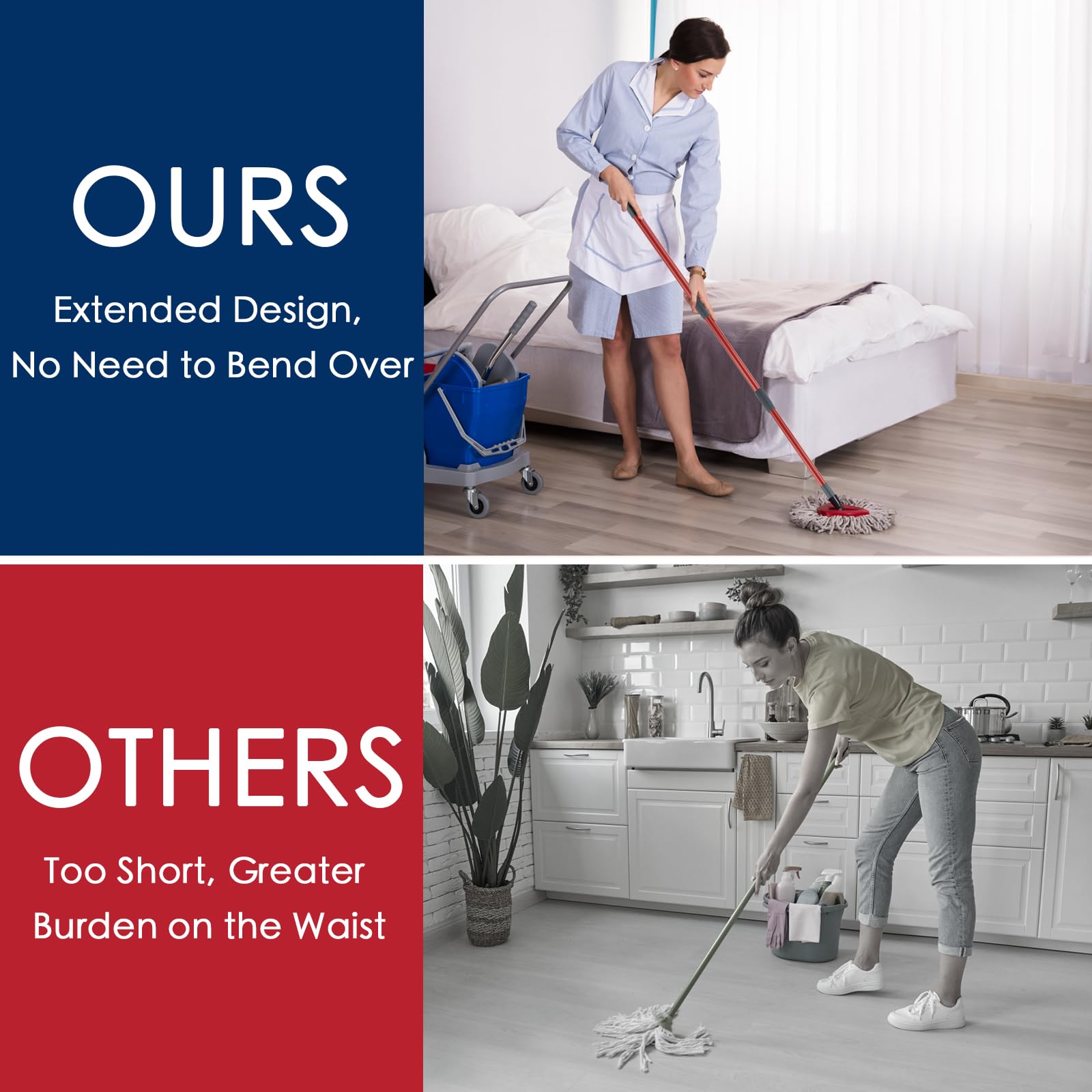 O Cedar Spin Mop Handle Replacement - 4-Section Adjustable 30-58 Inch Mop Stick for Floor Cleaning (Compatible with O Cedar Spin Mop & Bucket) - Perfect for Hardwood, Tile & Laminate Floors
